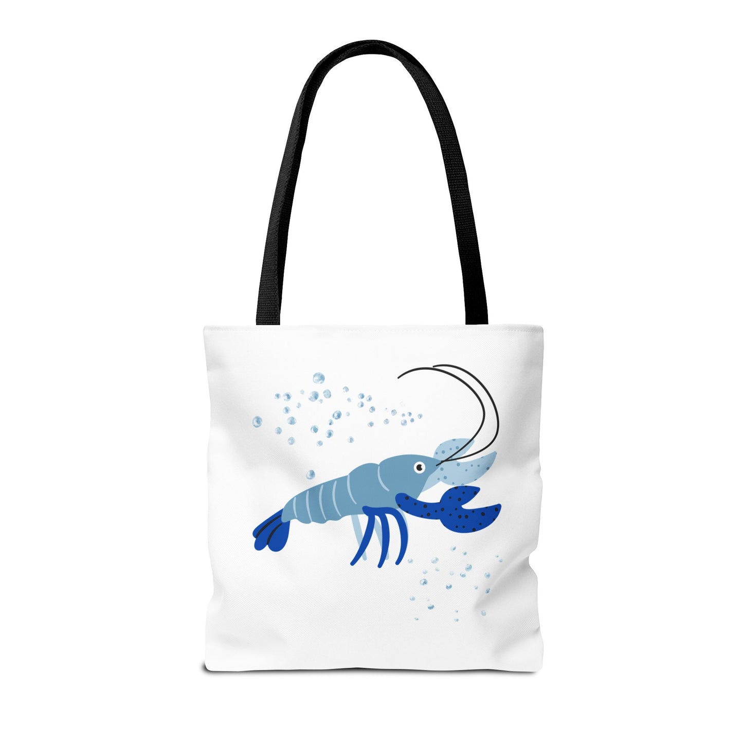 Blue shrimp with dark blue claws and bubbles Tote Bag