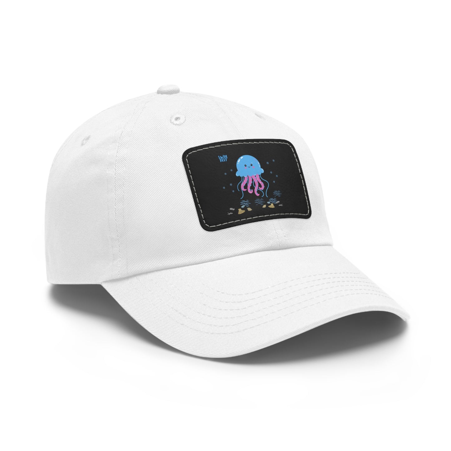 Blue jellyfish with pink tentacles Dad Hat with Leather Patch (Rectangle)