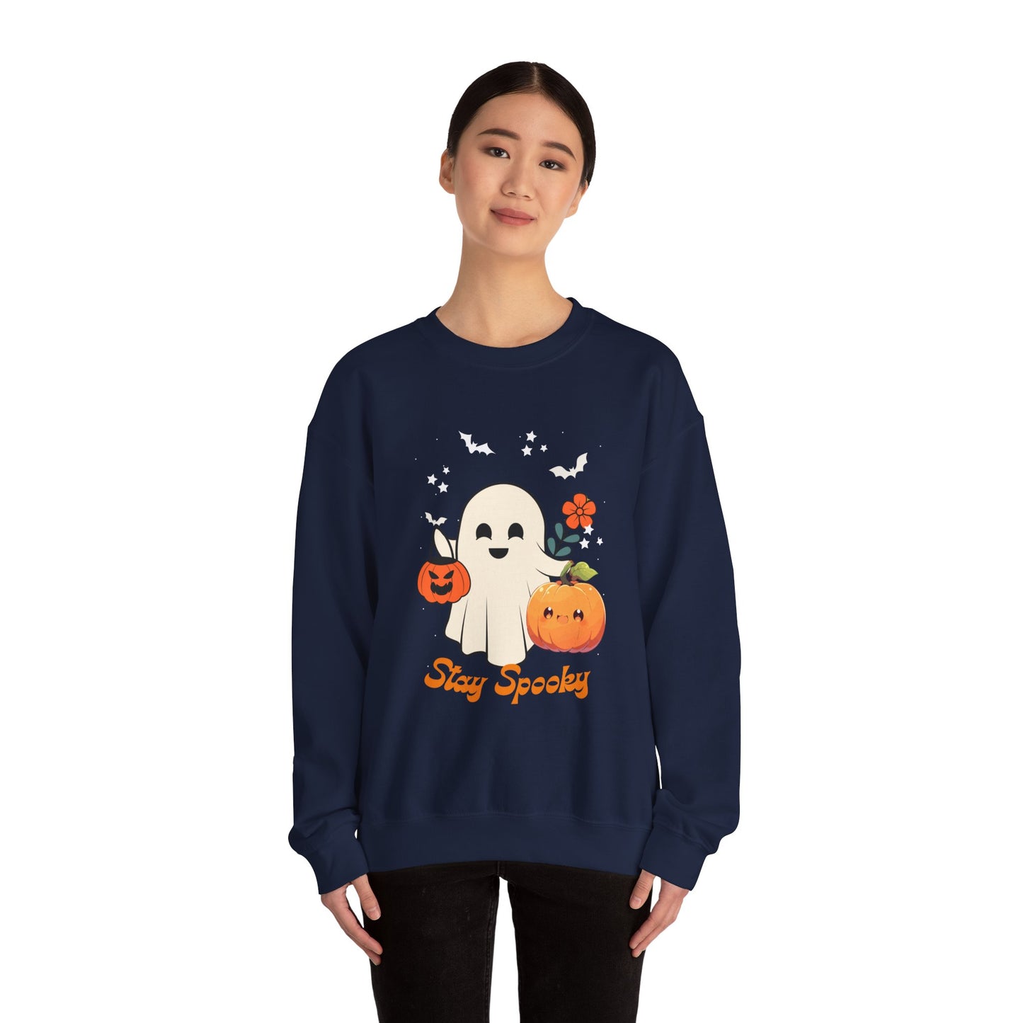 Halloween Ghost Sweatshirt, Cozy Unisex Crewneck for Fall, Stay Spooky Sweatshirt, Perfect for Halloween, Autumn Wardrobe Essential