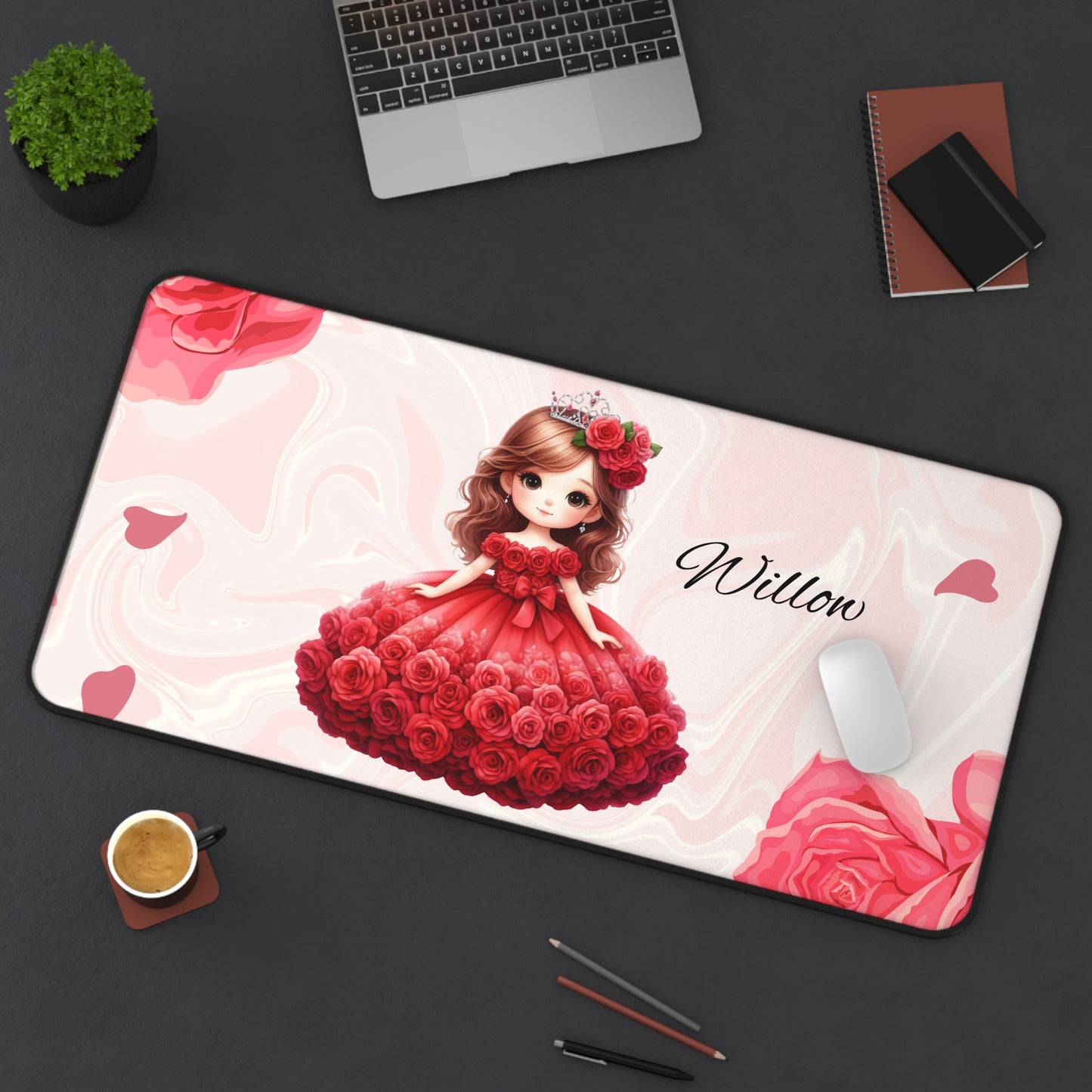 Personalized Floral Desk Mat with Name, Cute Workspace Decor, Gift for Girls, Custom Desk Accessories, Ideal for Home Office