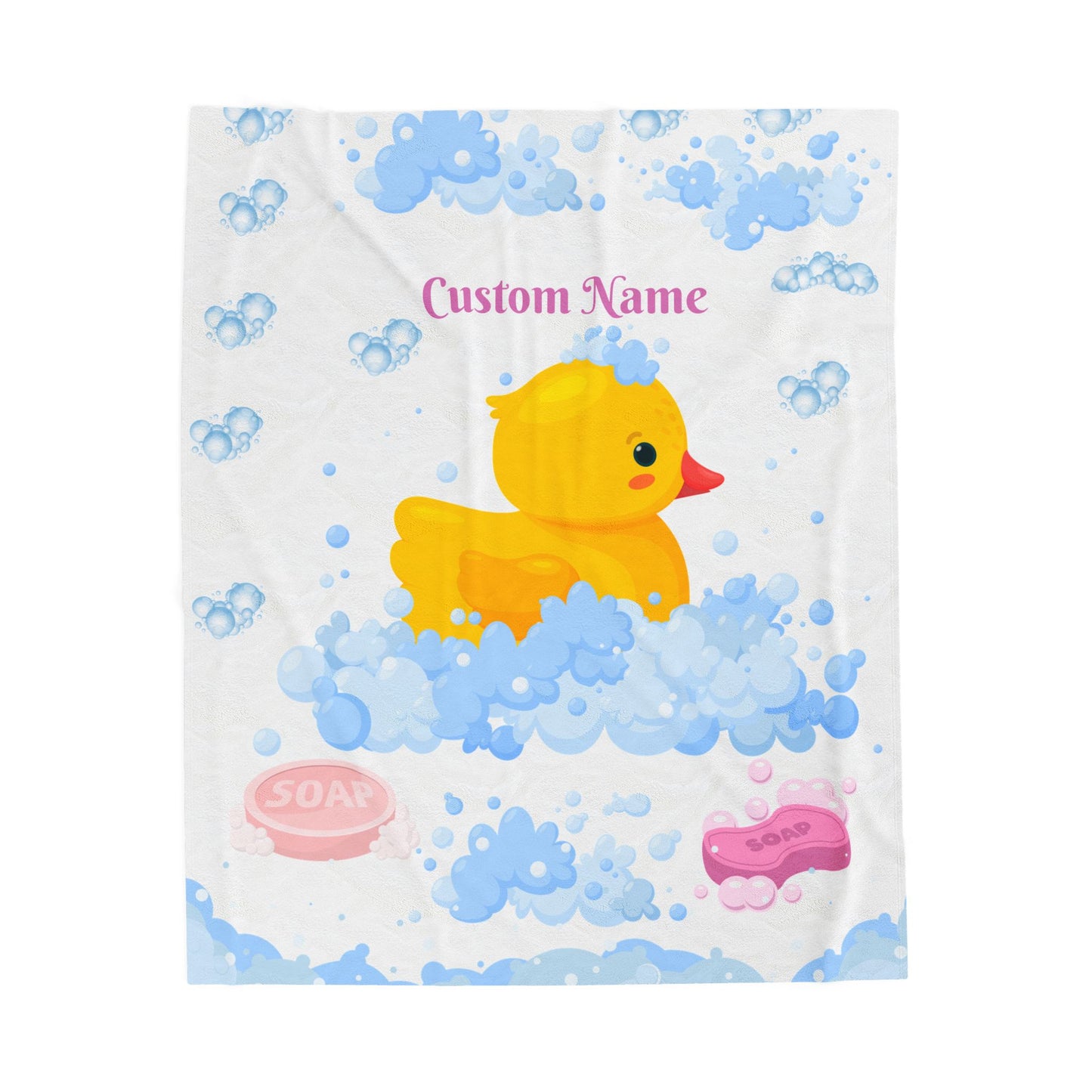 Custom Duck Bath Time Velveteen Plush Blanket, Baby Shower Gift, Nursery Decor, Personalized Blanket, Soft Throw Blanket