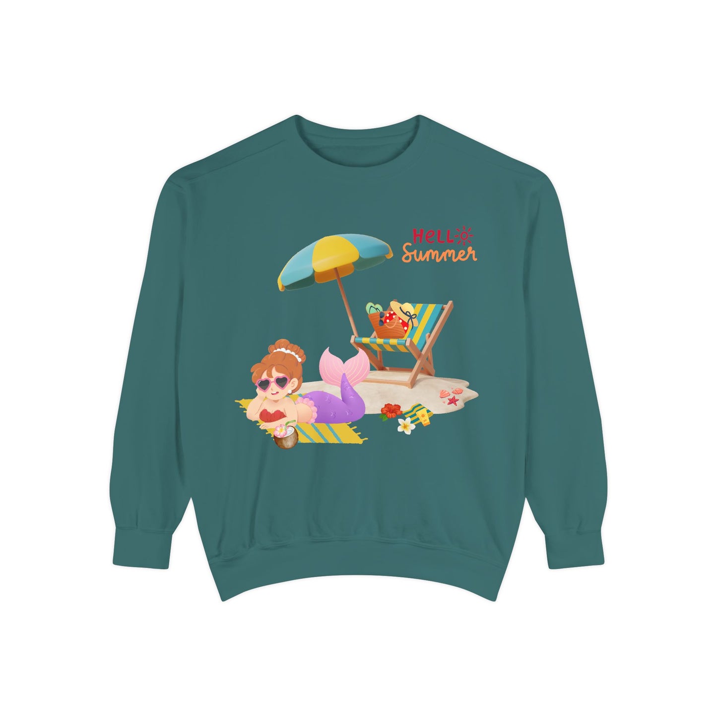 Mermaid lounging on a beach towel Unisex Garment-Dyed Sweatshirt