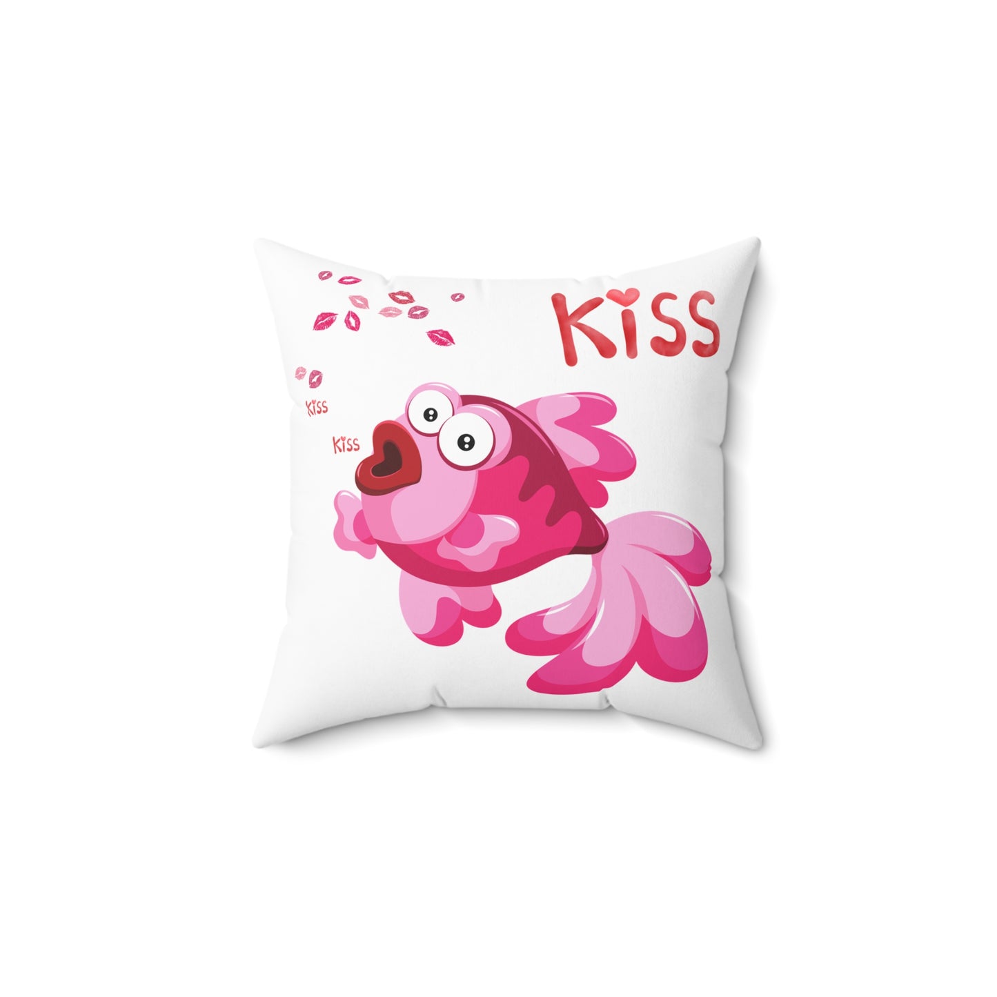 Pink fish with open mouth and kiss Spun Polyester Square Pillow