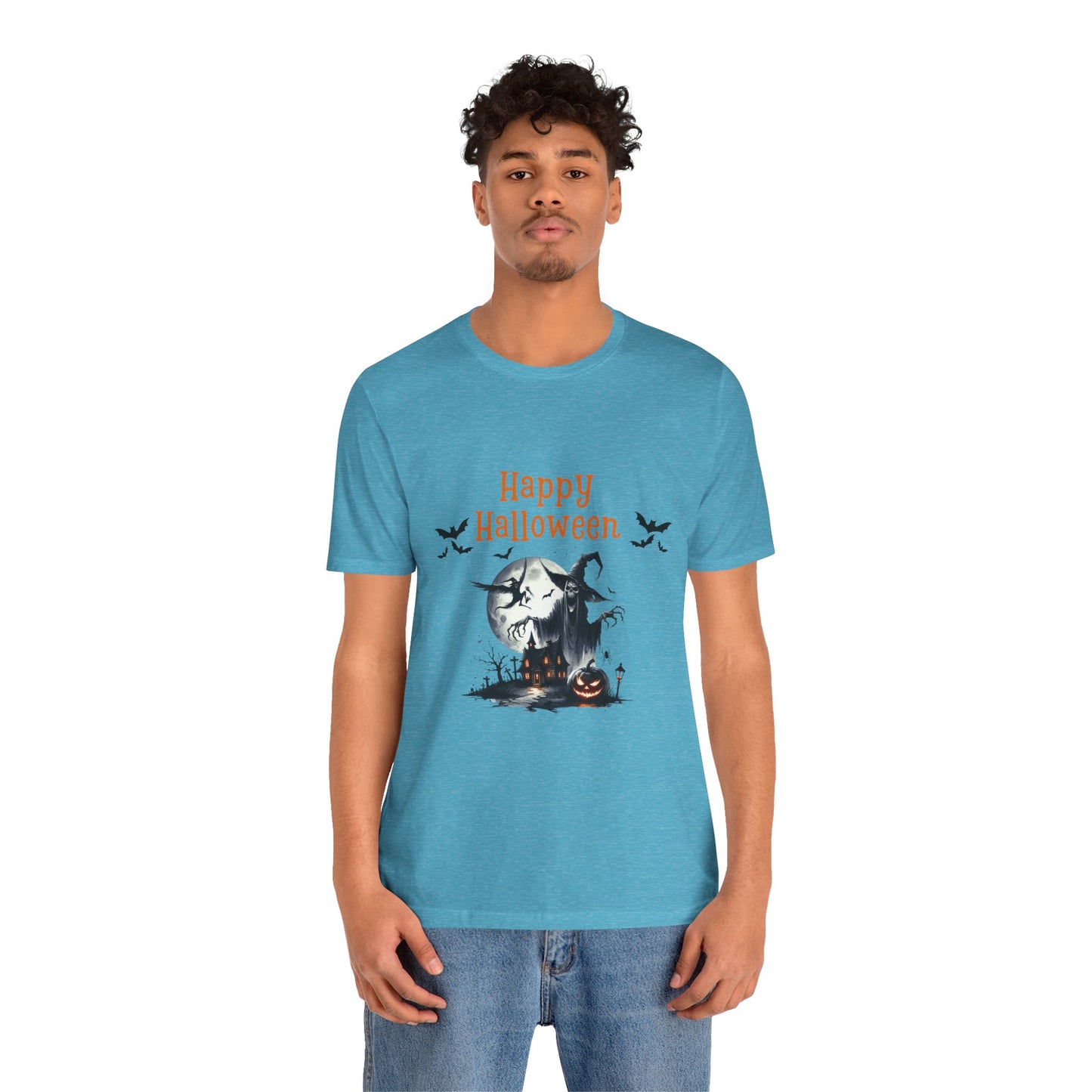 Happy Halloween Unisex Tee, Spooky T-Shirt, Halloween Gift, Fall Wardrobe Essential, Ghosts and Ghouls Vibe
