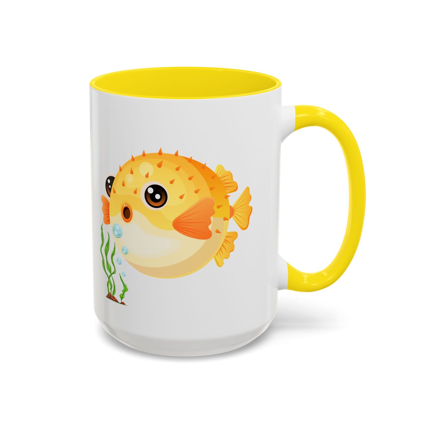 Cartoon Pufferfish with seaweed Coffee Mug