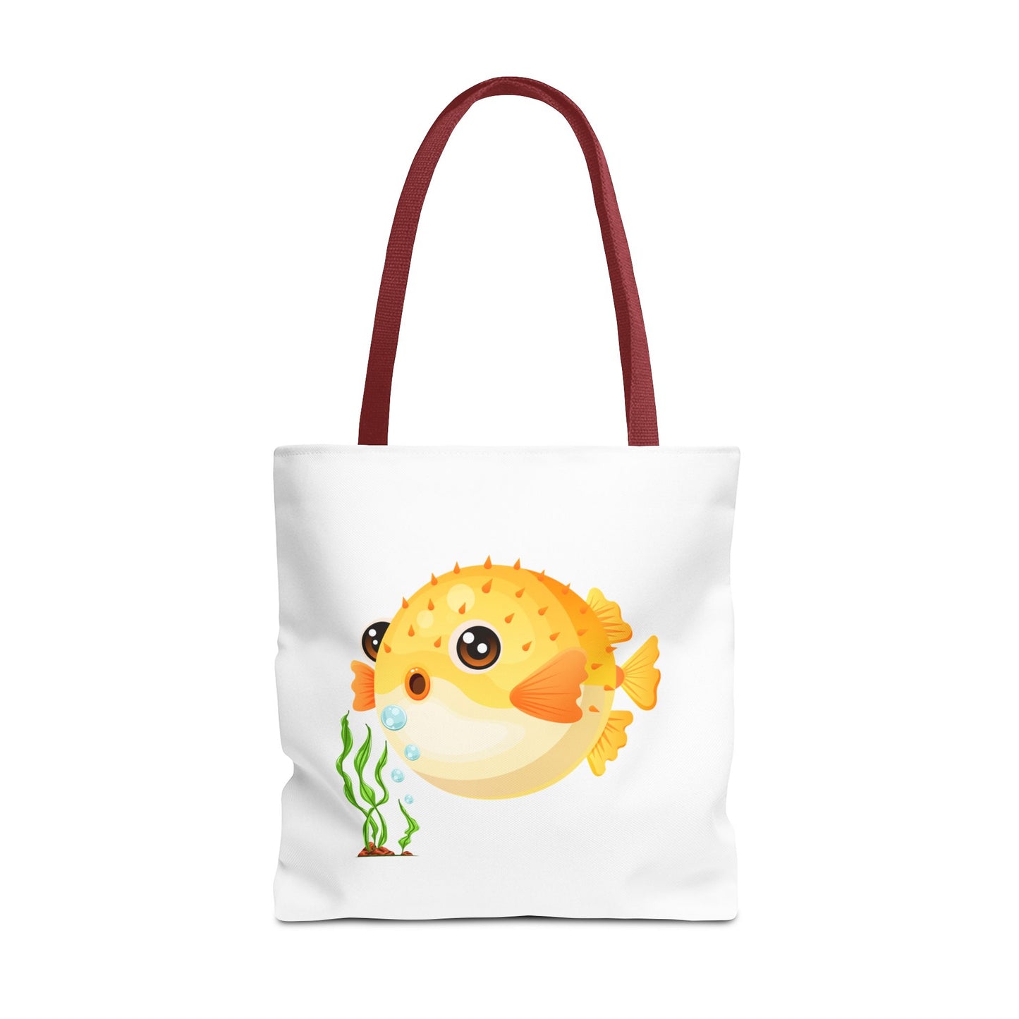 Cartoon Pufferfish with seaweed Tote Bag