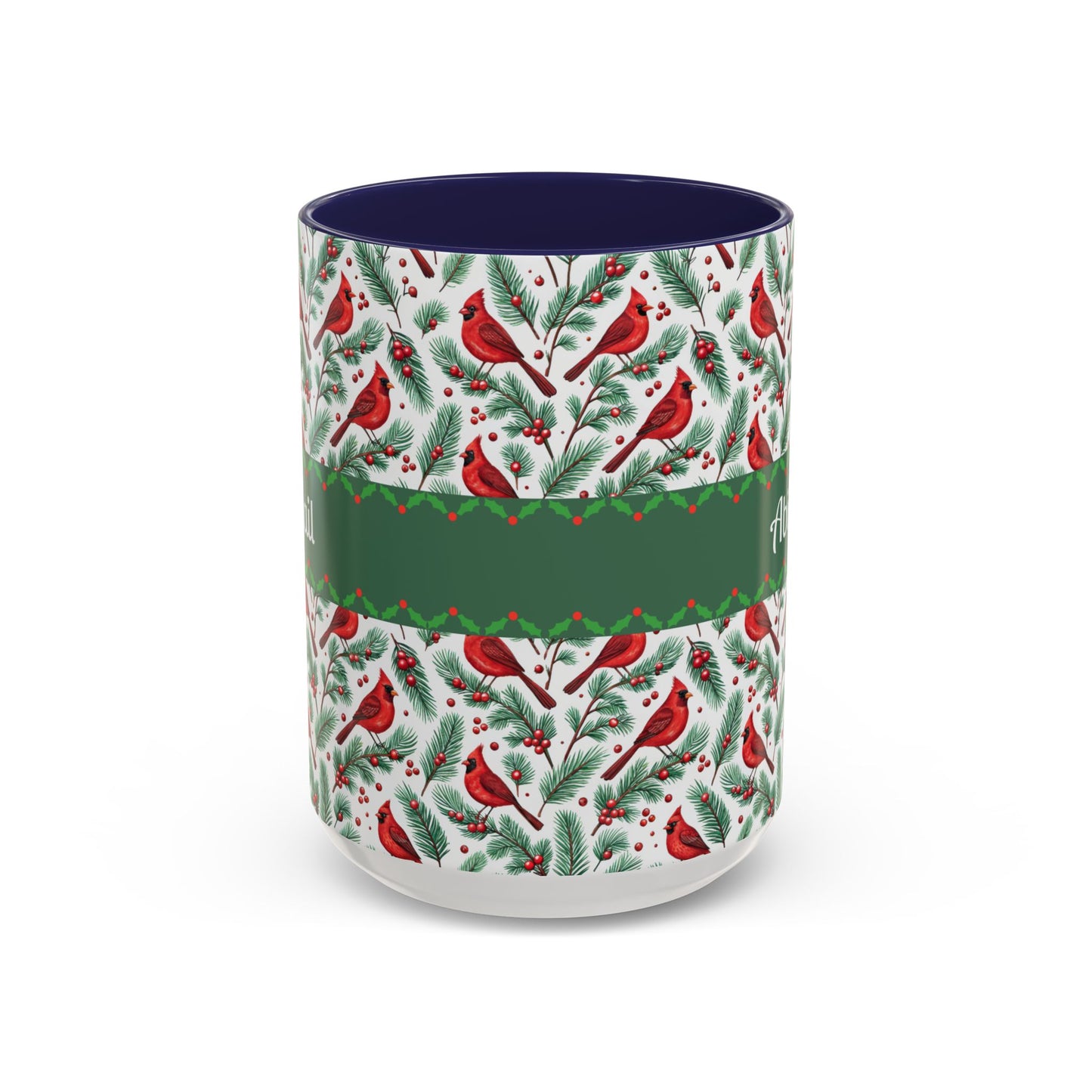 Personalized Holiday Coffee Mug, Festive Cardinal Mug, Custom Name Mug, Christmas Gift, Winter Decor, Drinkware