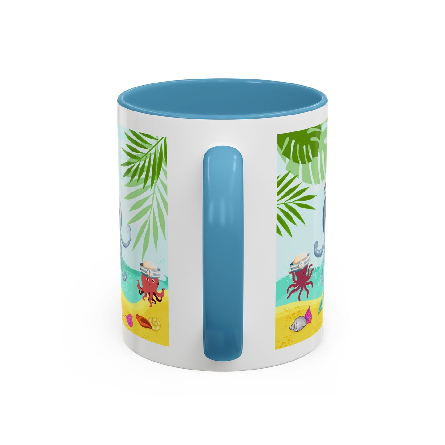Octopus on a beach scene with tropical Coffee Mug