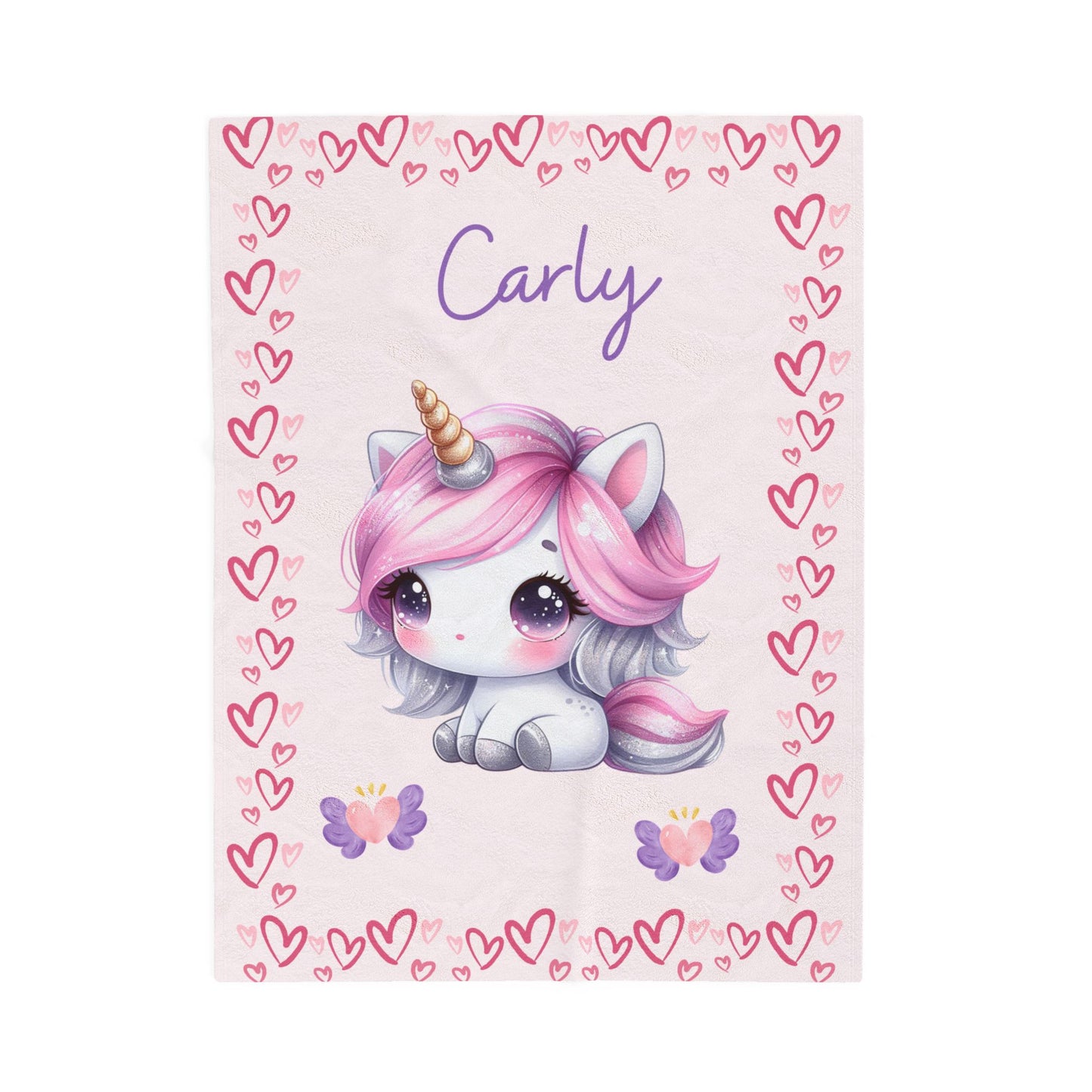 Personalized Unicorn Velveteen Plush Blanket, Custom Baby Blanket, Kids Blanket, Cozy Gift, Soft Throw Blanket, Nursery Decor
