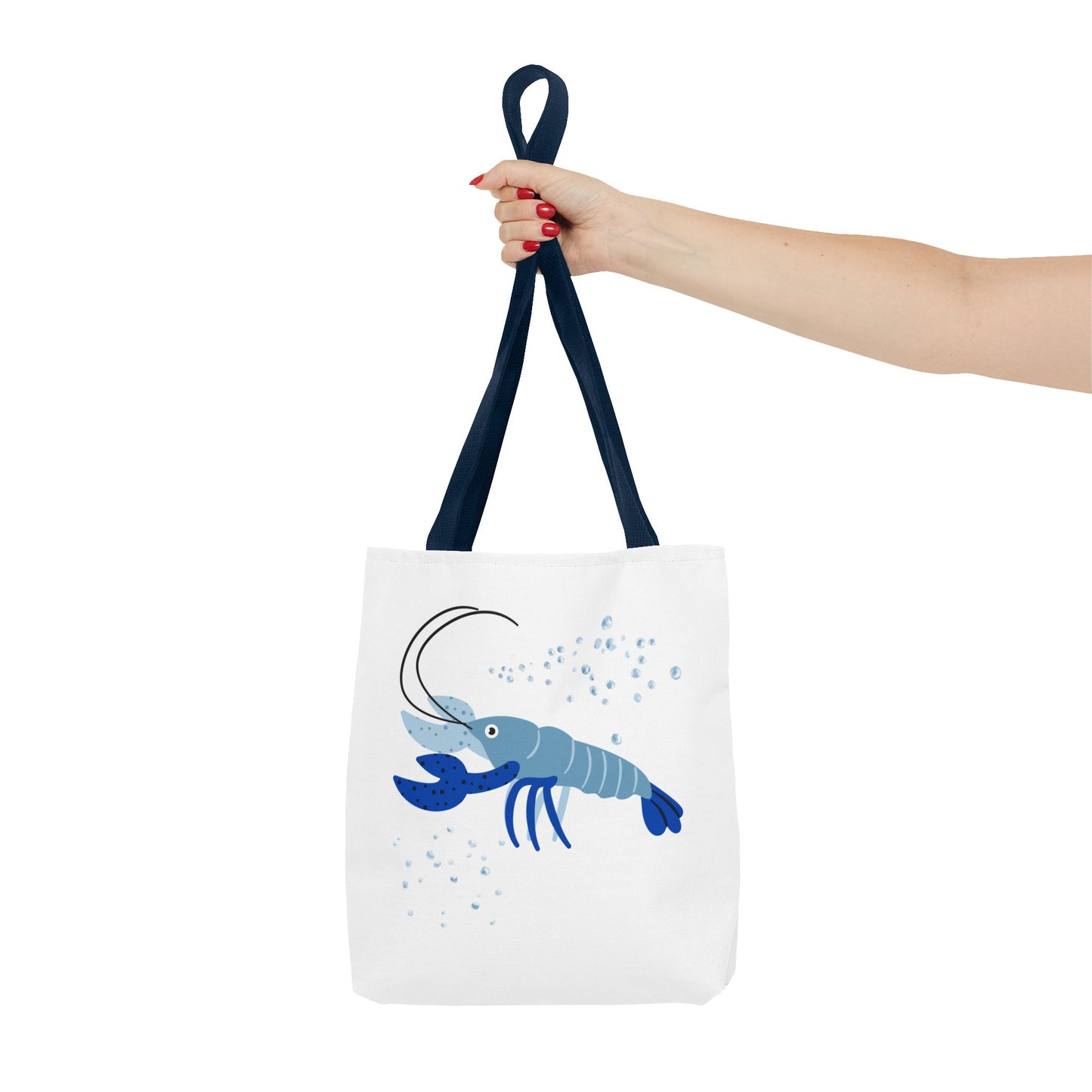 Blue shrimp with dark blue claws and bubbles Tote Bag