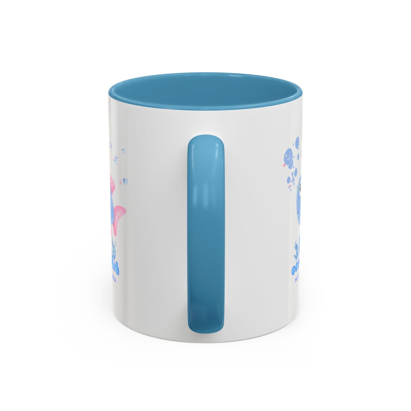 Cute cartoon fish with pink fins and bubble Coffee Mug