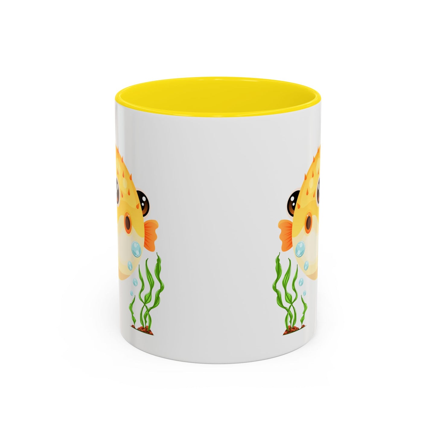 Cartoon Pufferfish with seaweed Coffee Mug