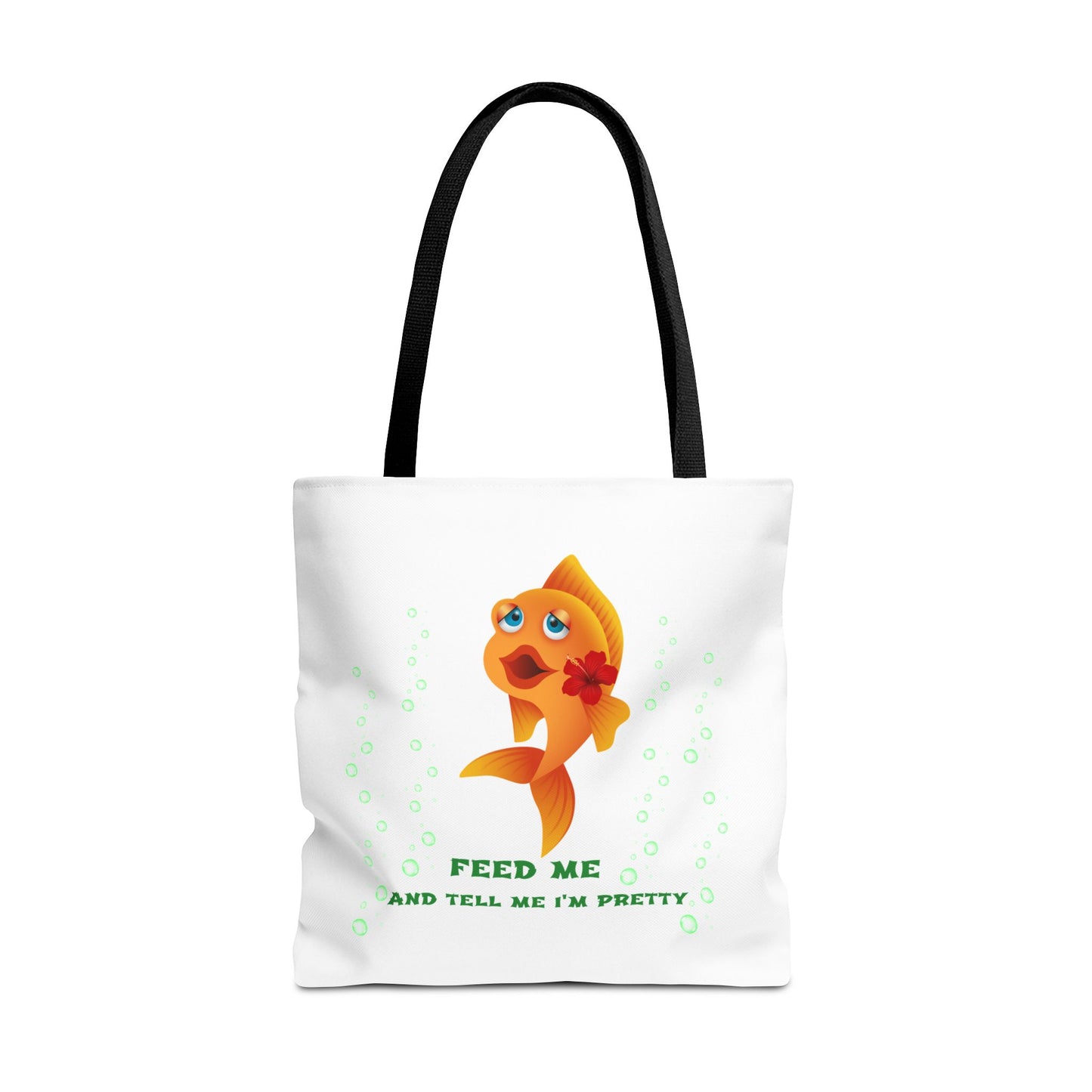 Cartoon goldfish with red lips and flower Tote Bag