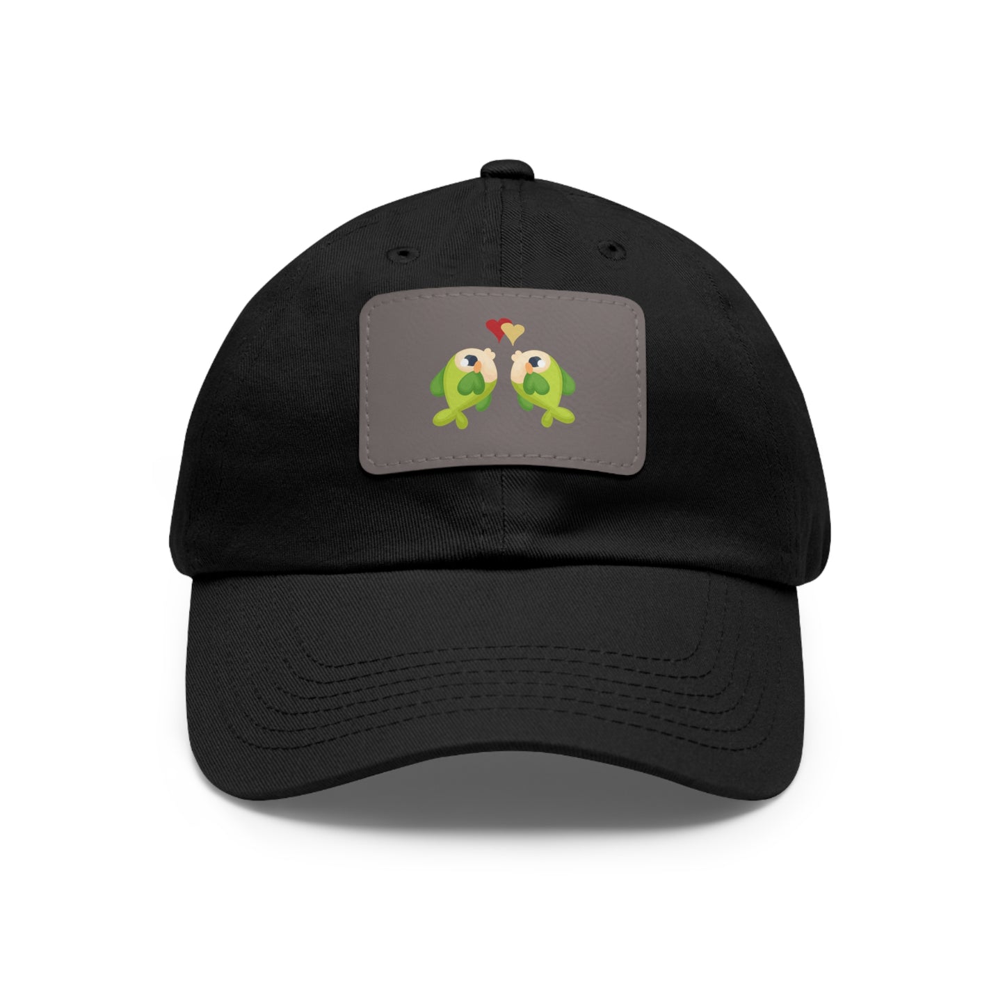 Two hearts float between the fish one red and one yellow Dad Hat with Leather Patch (Rectangle)