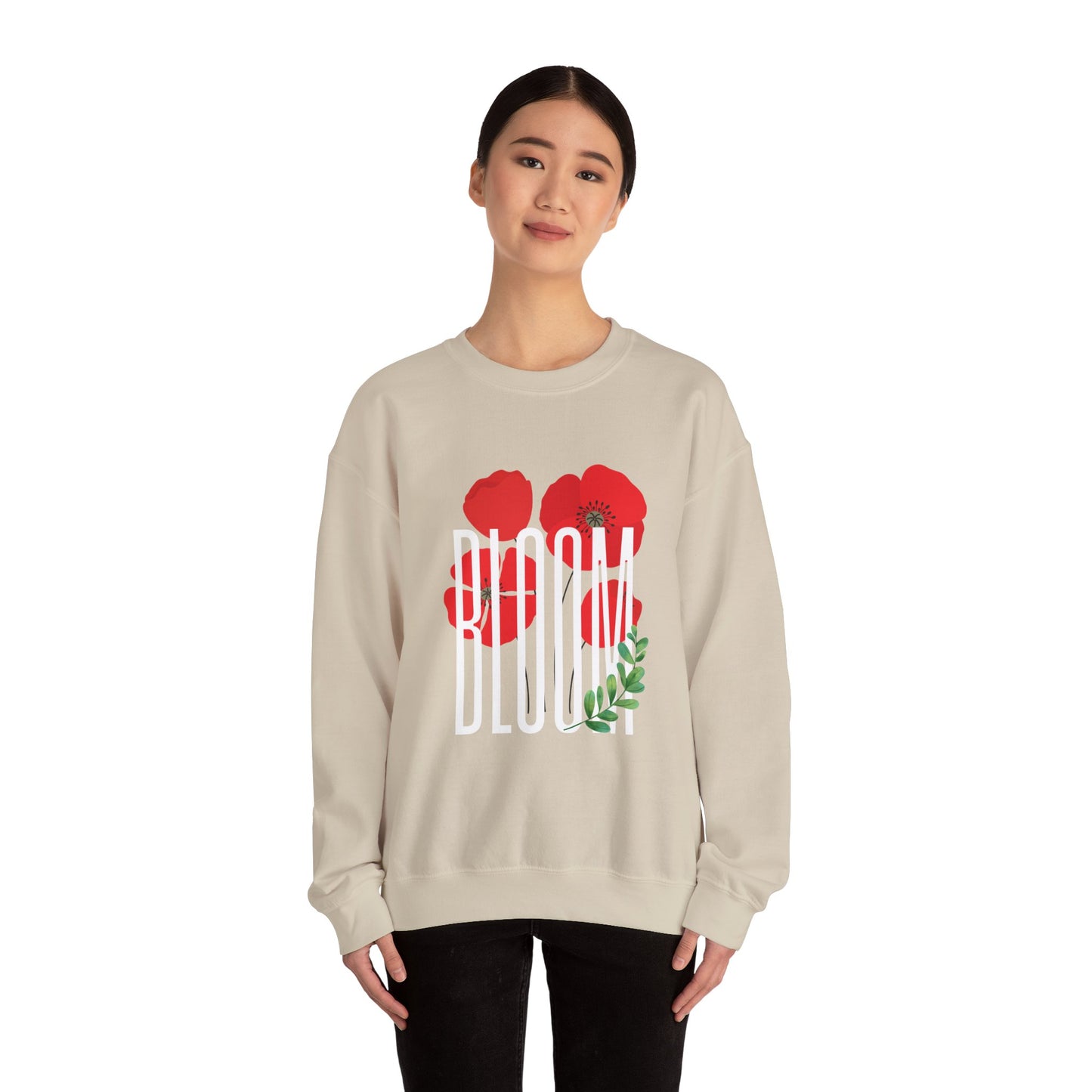 Bloom Poppy Sweatshirt, Casual Unisex Crewneck, Gift for Nature Lovers, Spring Fashion, Floral Sweatshirt, Botanical Gift