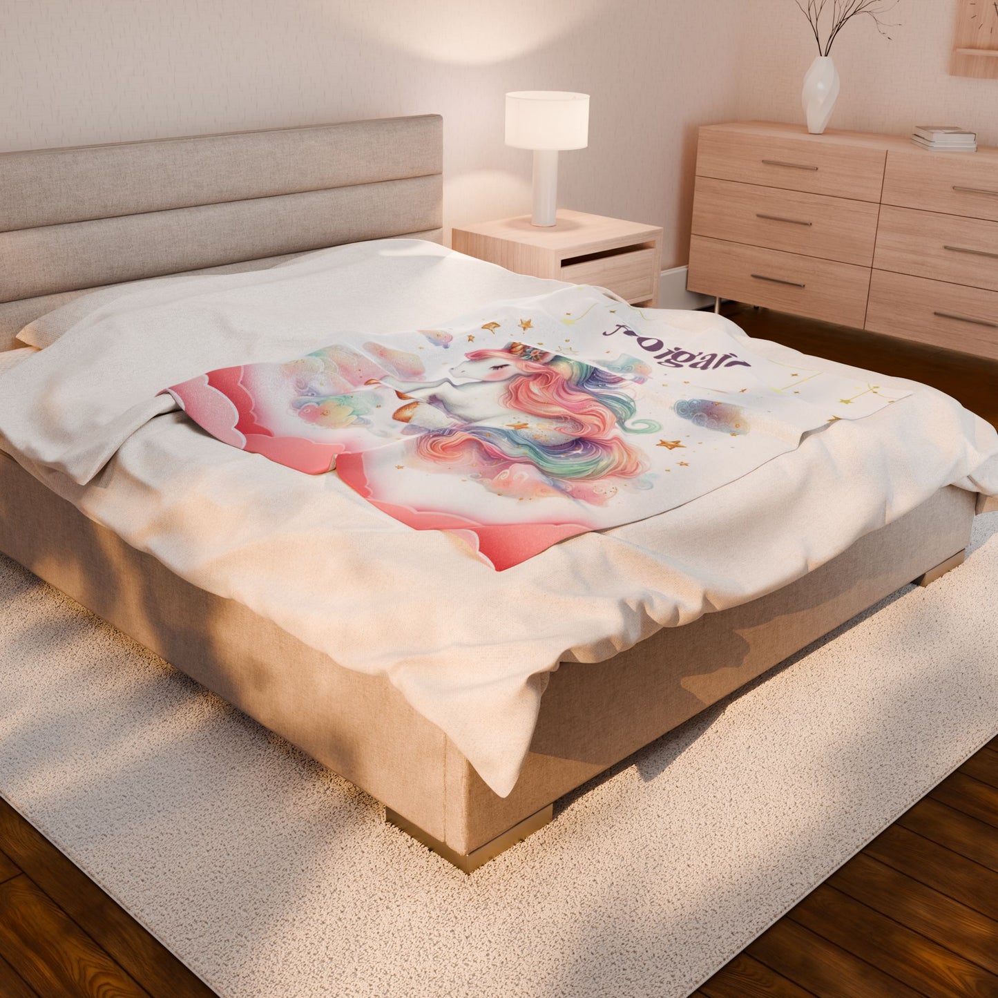 Unicorn Dream Velveteen Blanket, Personalized Cozy Blanket, Baby Shower Gift, Kids Room Decor, Magical Unicorn Gift