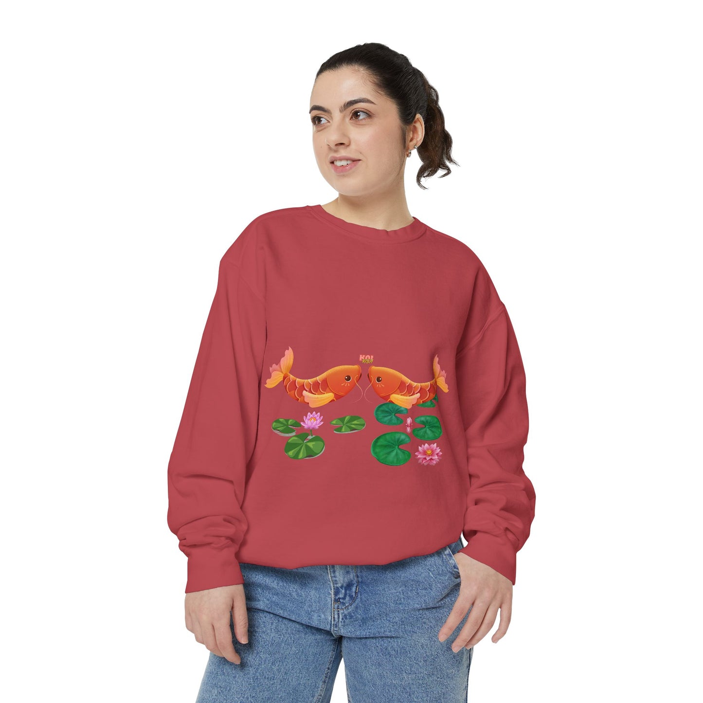 Golden koi fish with lotus flowers Unisex Garment-Dyed Sweatshirt