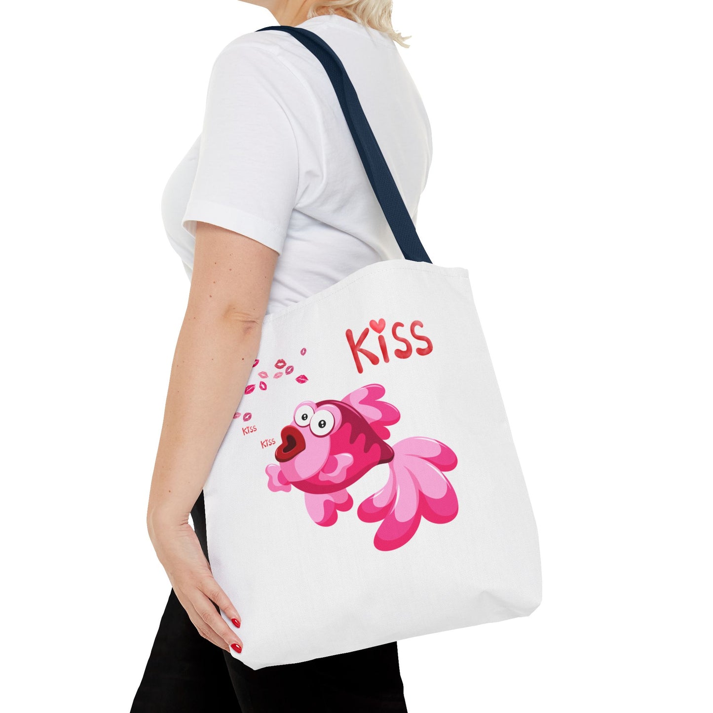 Pink fish with open mouth and kiss Tote Bag