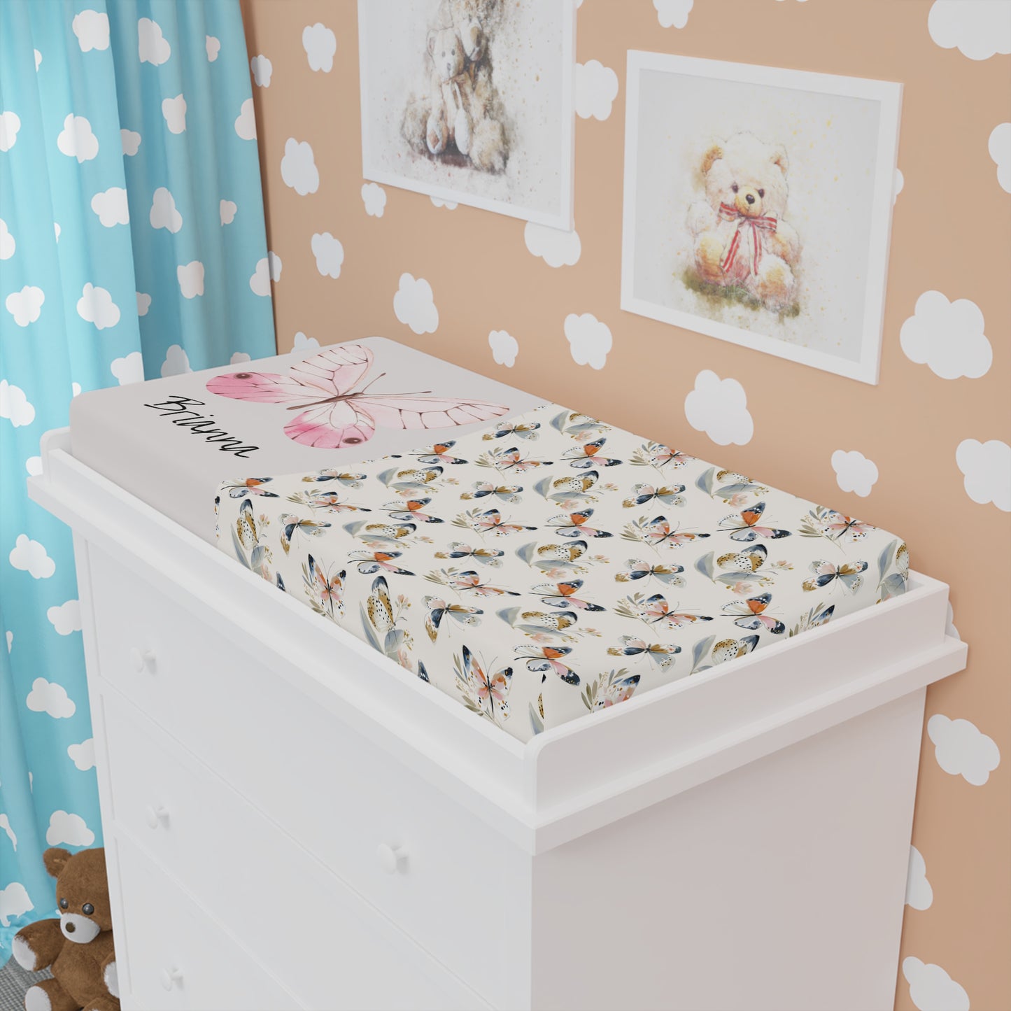 Butterfly Floral Baby Changing Pad Cover — Personalized Name Option