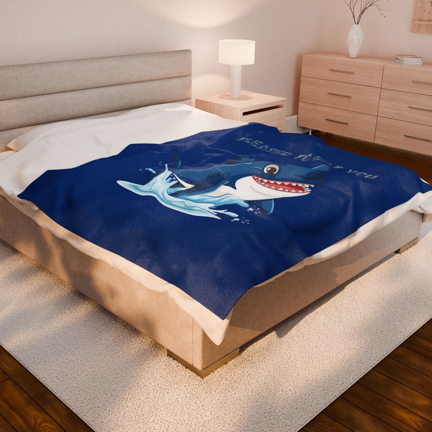 Humorous cartoon shark with threatening text Velveteen Plush Blanket