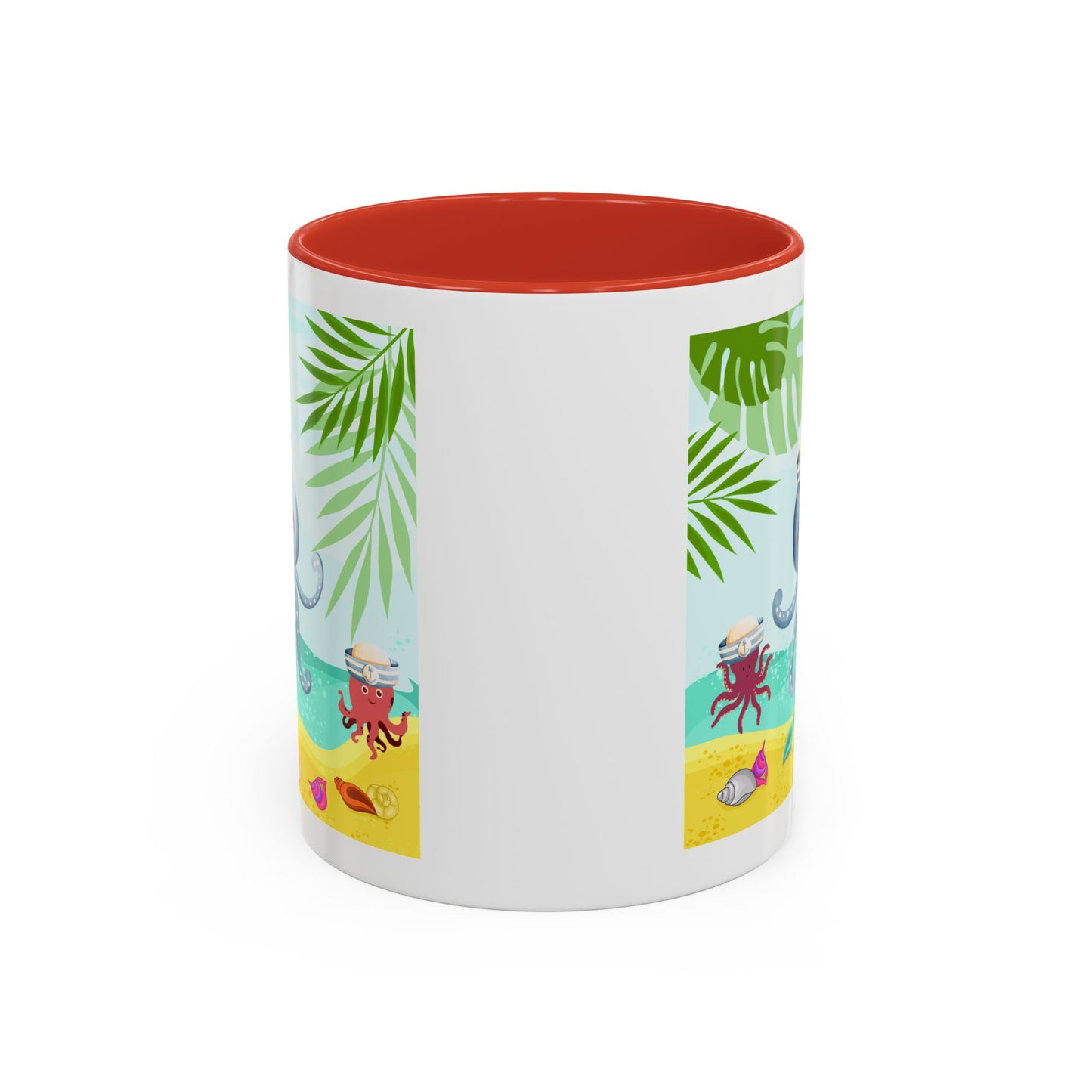 Octopus on a beach scene with tropical Coffee Mug