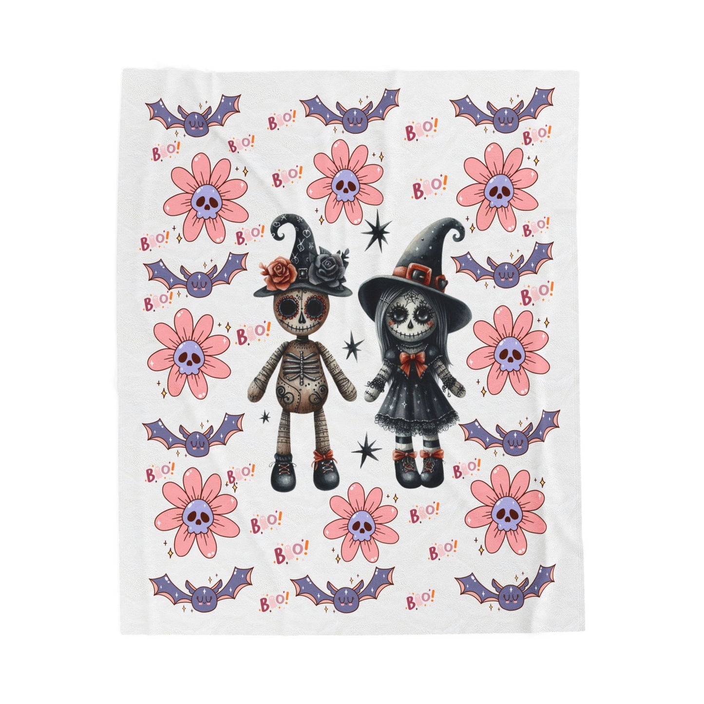 Spooky Floral Velveteen Blanket, Halloween Décor, Cozy Throw, Kids Room Blanket, Soft Throw Blanket, Perfect for Fall