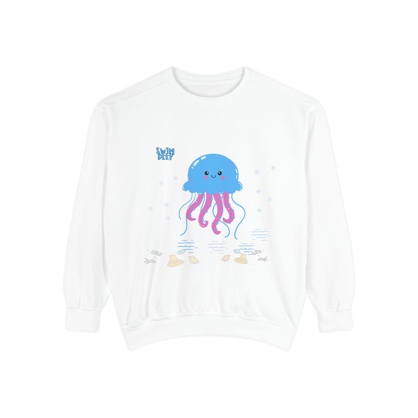 Blue jellyfish with pink tentacles Unisex Garment-Dyed Sweatshirt