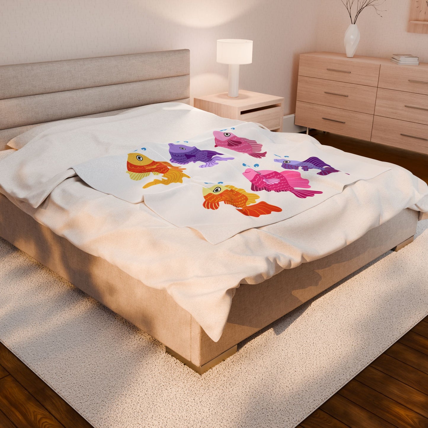 Six fish with cartoonish bubbles Velveteen Plush Blanket