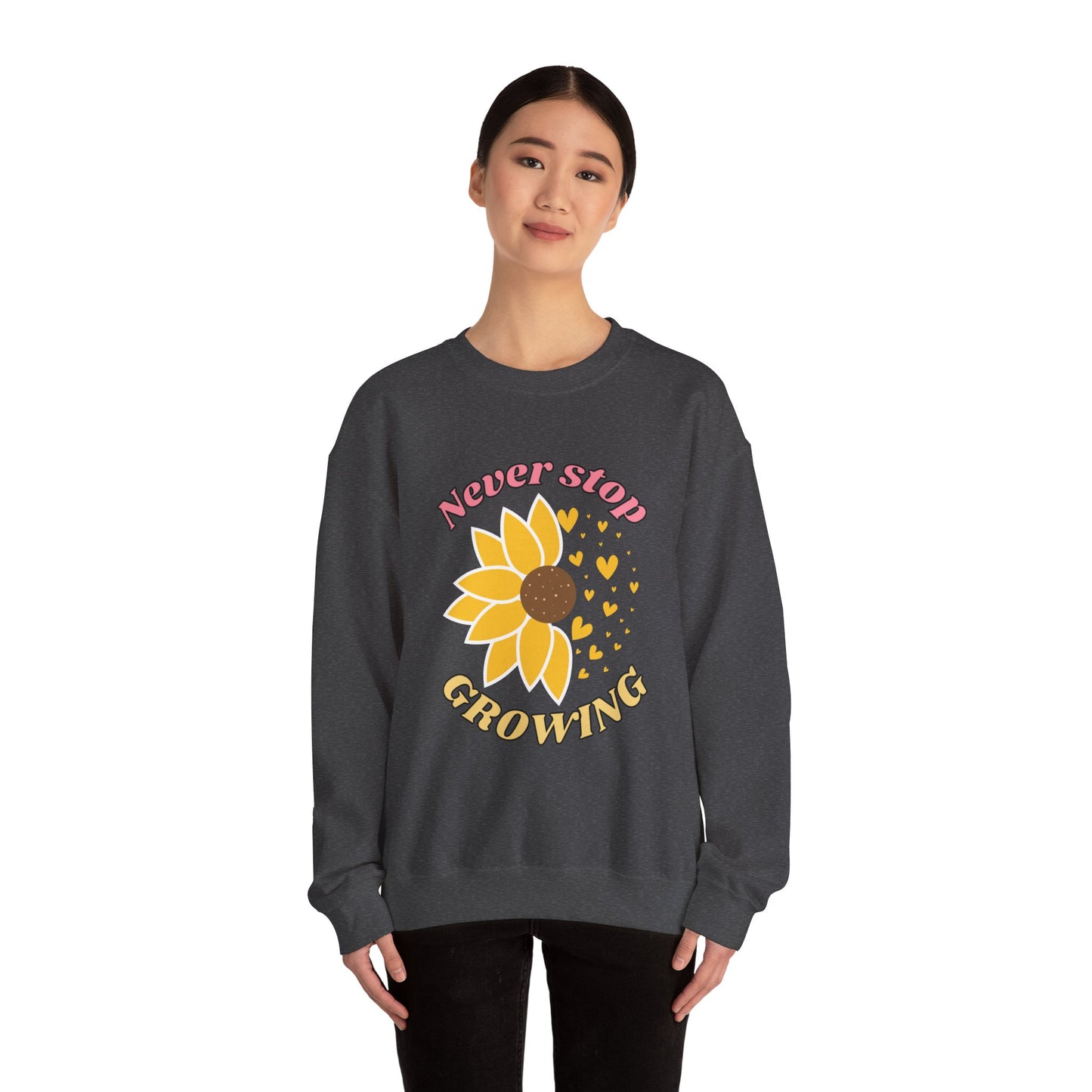 Blooming Inspiration Crewneck Sweatshirt, Never Stop Growing Sweatshirt, Motivational Gift, Spring Fashion, Cozy Layering Piece