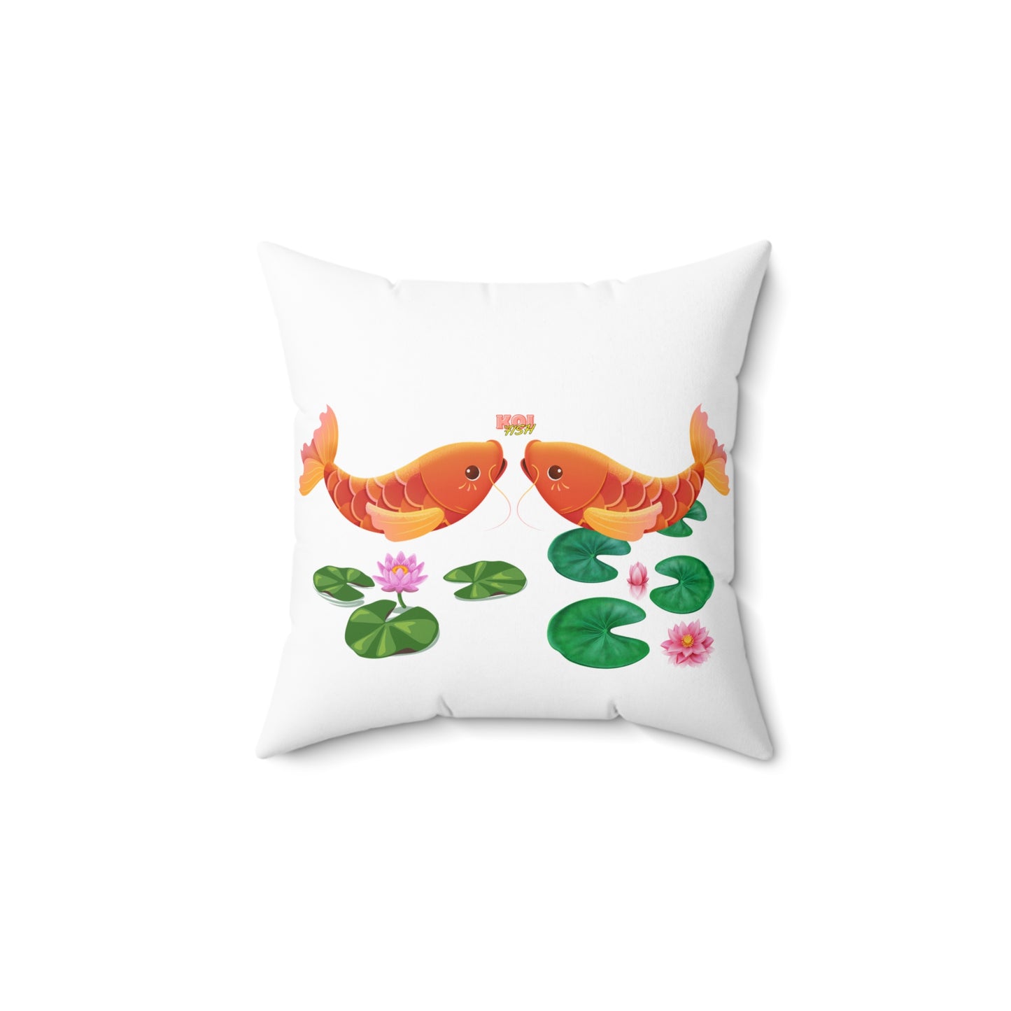 Golden koi fish with lotus flowers Spun Polyester Square Pillow