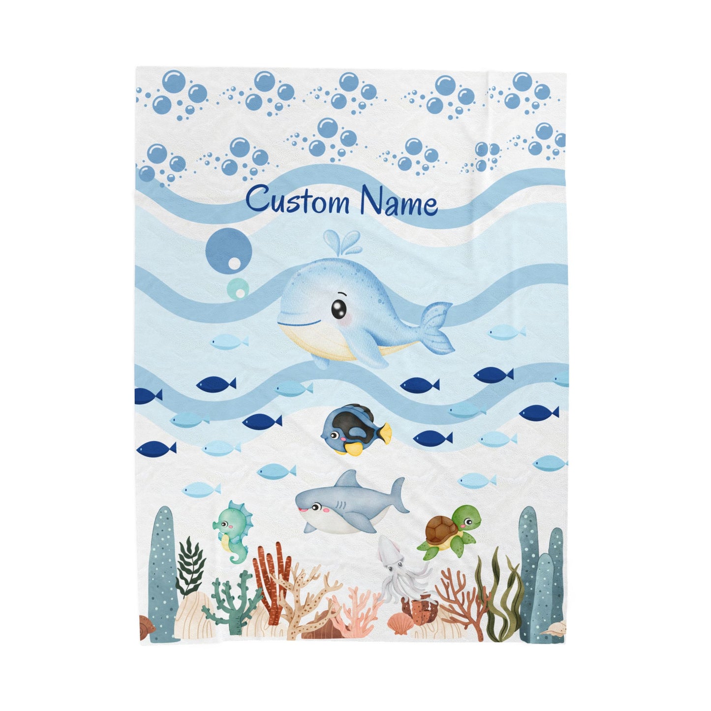 Custom Whale Theme Velveteen Blanket for Kids, Cozy Throw, Personalized Gift, Nursery Decor, Ocean Lovers, Baby Shower