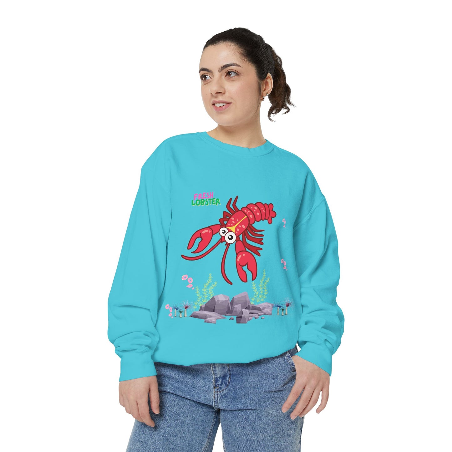 Friendly red lobster big eyes and yellow strip Unisex Garment-Dyed Sweatshirt
