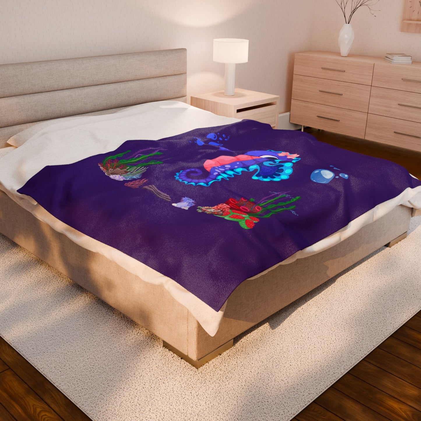 Seahores playful under the sea Velveteen Plush Blanket