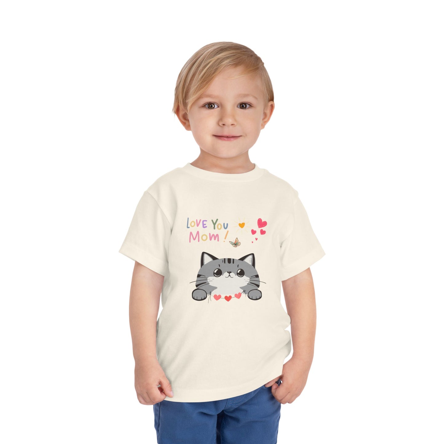 Cute Cat 'Love You Mom' Toddler Tee, Perfect Gift for Mother's Day, Birthday, Playdates, Casual Wear, Cute Kids' Apparel
