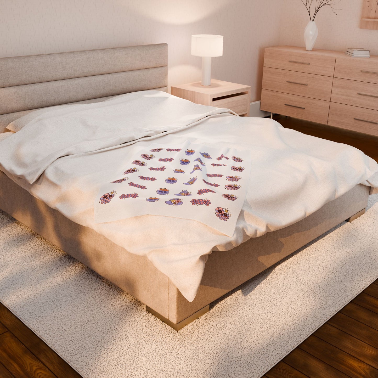 Cozy Velveteen Plush Blanket - Fun Skull & Floral Pattern, Unique Home Decor, Great Gift for Halloween, Birthdays, or Cozy Nights