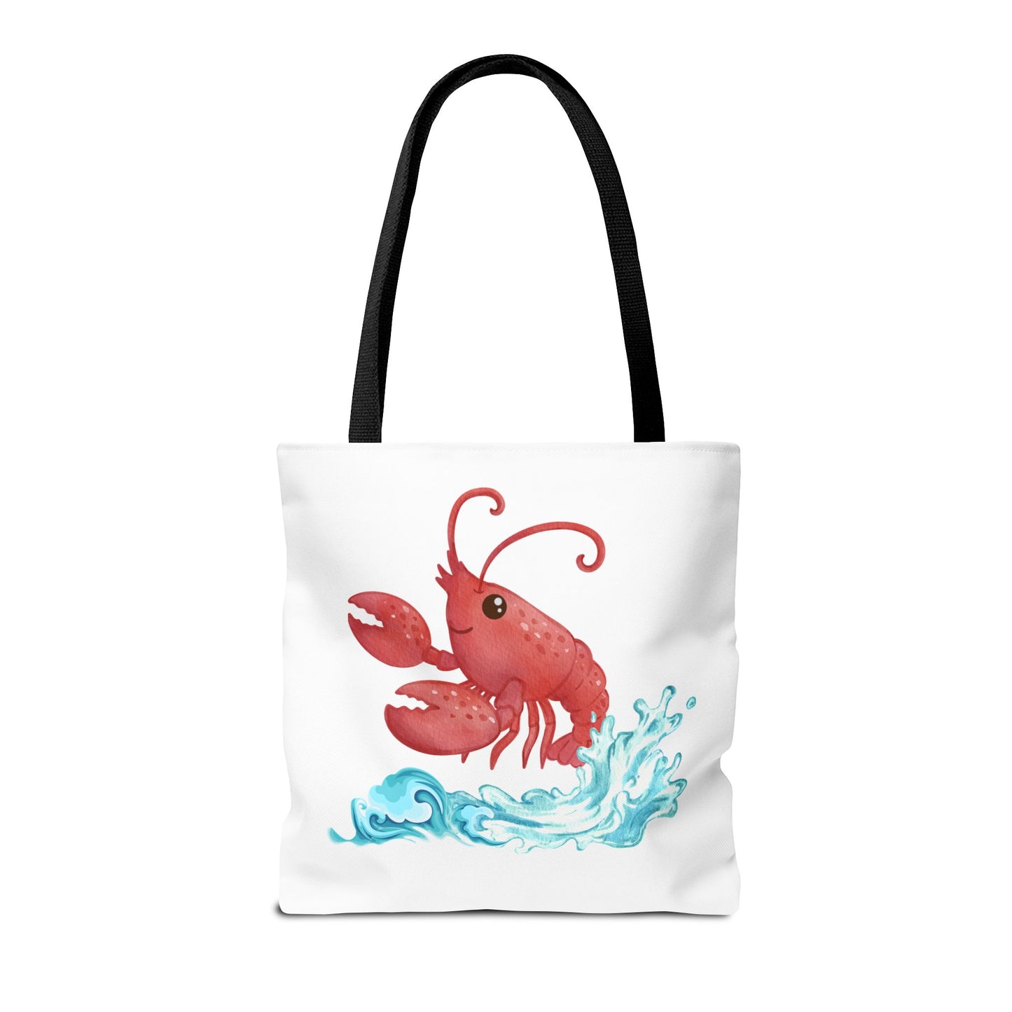 Cheerful red lobster emerging from stylized blue waves Tote Bag