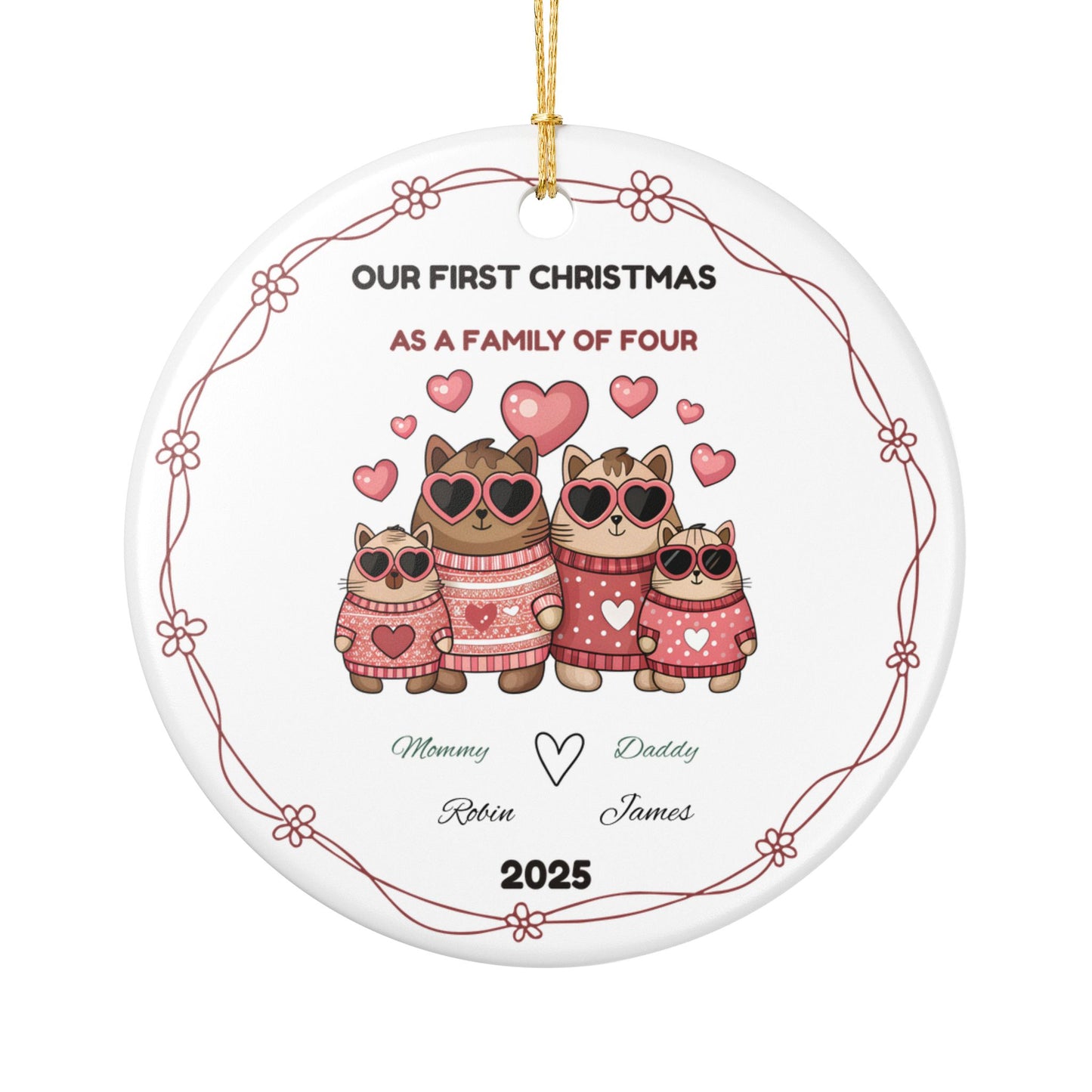 Family Christmas Ornament, Personalized Keepsake for First Christmas, Holiday Decor, Pet Lover Gift, Custom Family Tree Decor