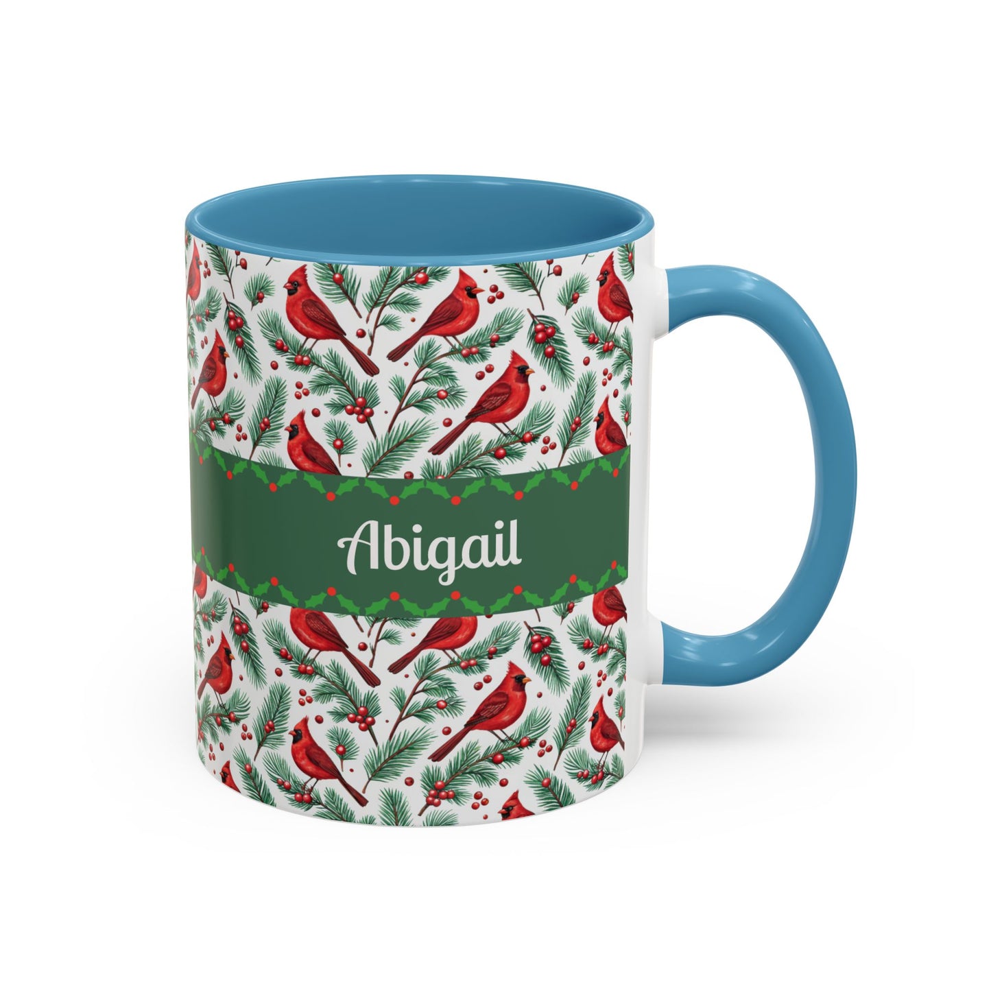 Personalized Holiday Coffee Mug, Festive Cardinal Mug, Custom Name Mug, Christmas Gift, Winter Decor, Drinkware