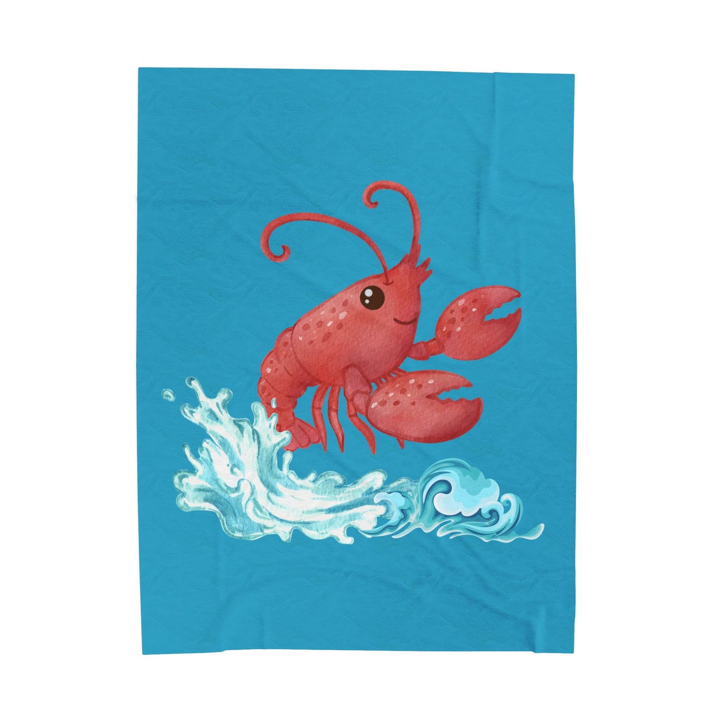 Cheerful red lobster emerging from stylized blue waves Velveteen Plush Blanket