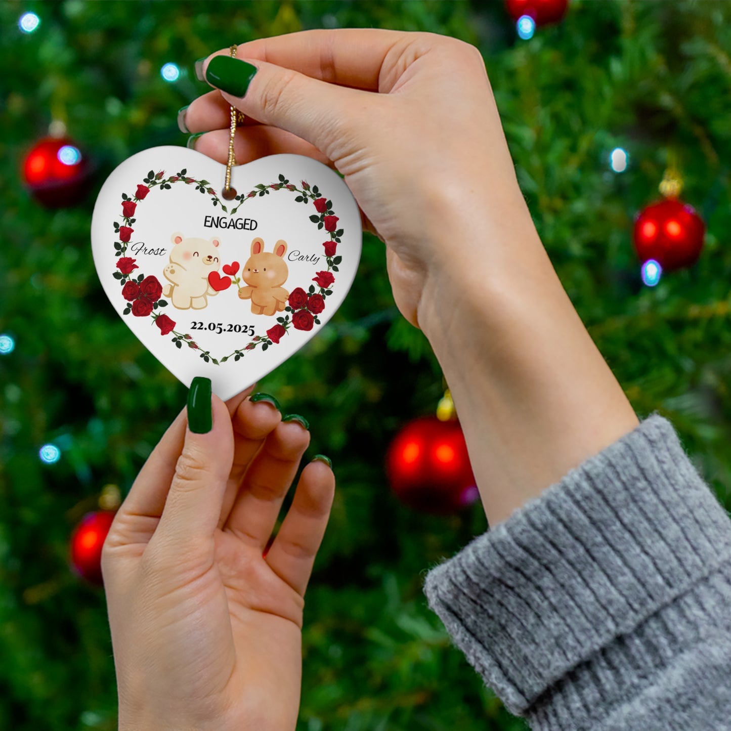 Engagement Ornament, Personalized Heart Keepsake for Wedding Decor, Holiday Gift, Couple Gift, Engagement Celebration