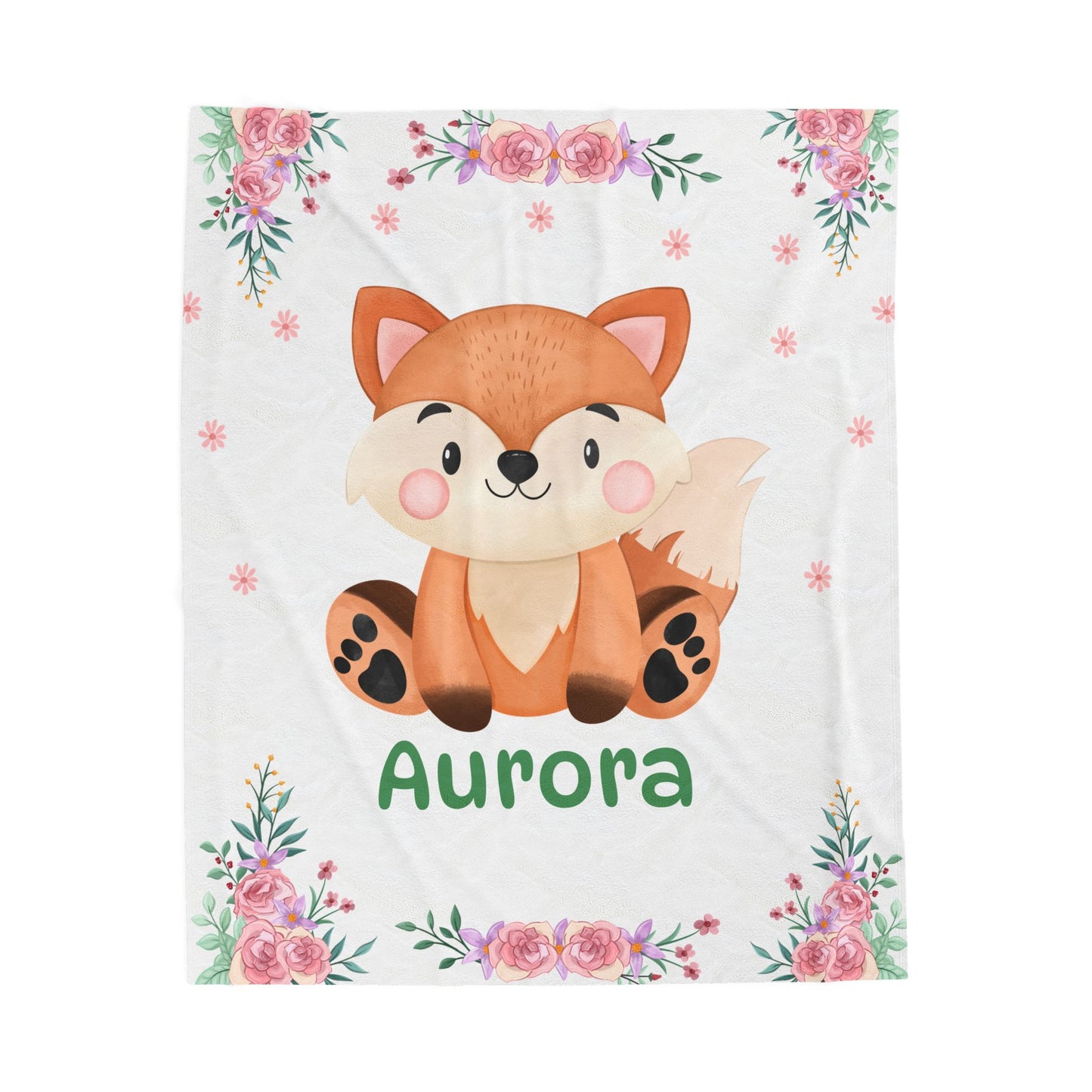Personalized Velveteen Plush Blanket with Adorable Fox Design, Cozy Nursery Decor, Gift for Baby Shower, Kids Room, Custom Blanket
