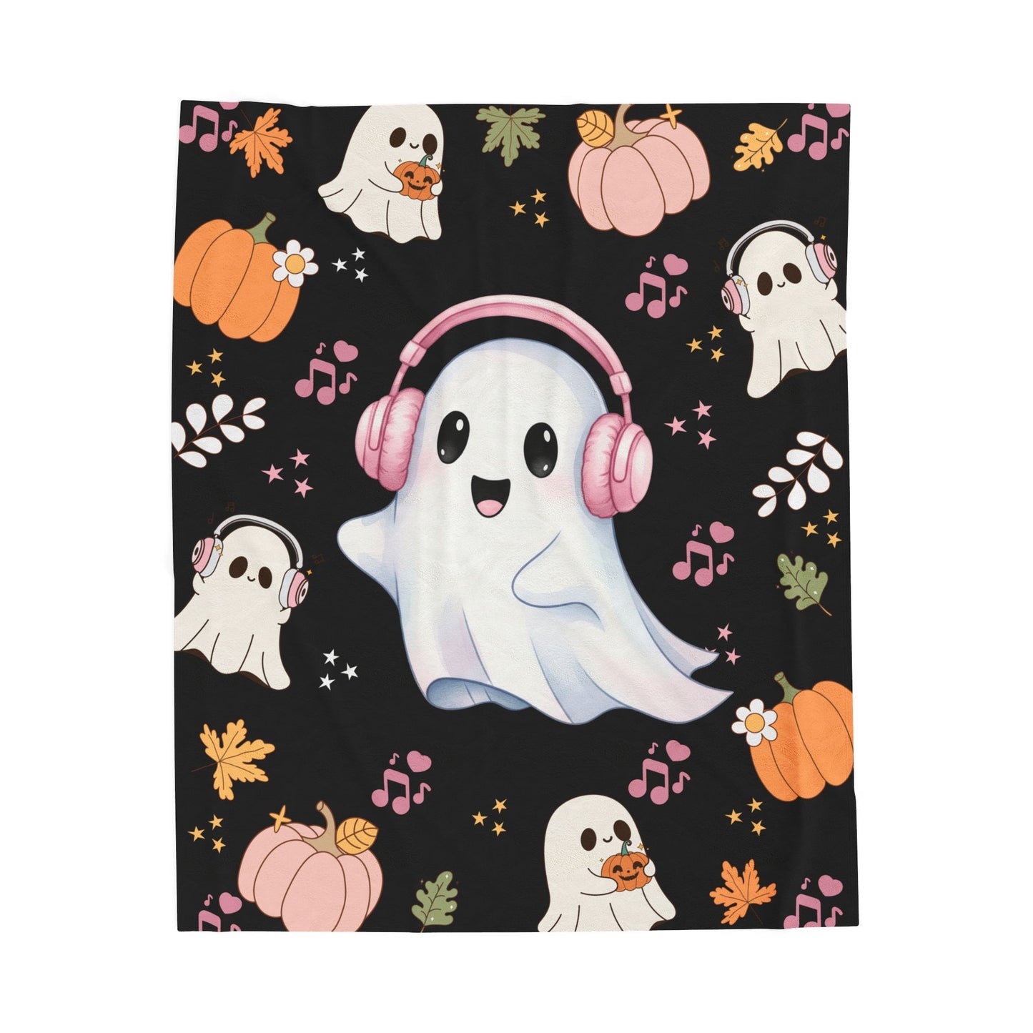 Cozy Halloween Ghost Blanket, Velveteen Plush Throw, Cute Fall Decor, Snuggle Blanket for Kids and Adults, Spooky Season Gift