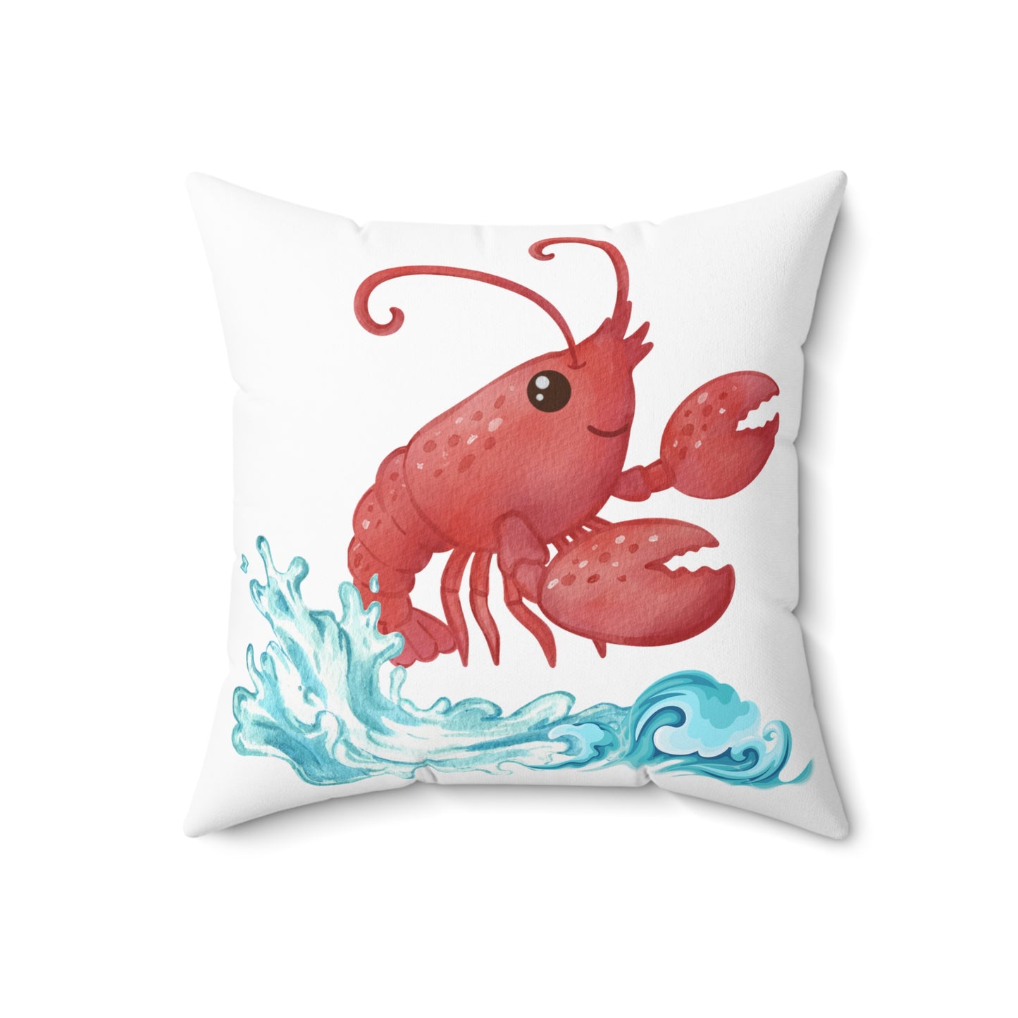 Cheerful red lobster emerging from stylized blue waves Spun Polyester Square Pillow