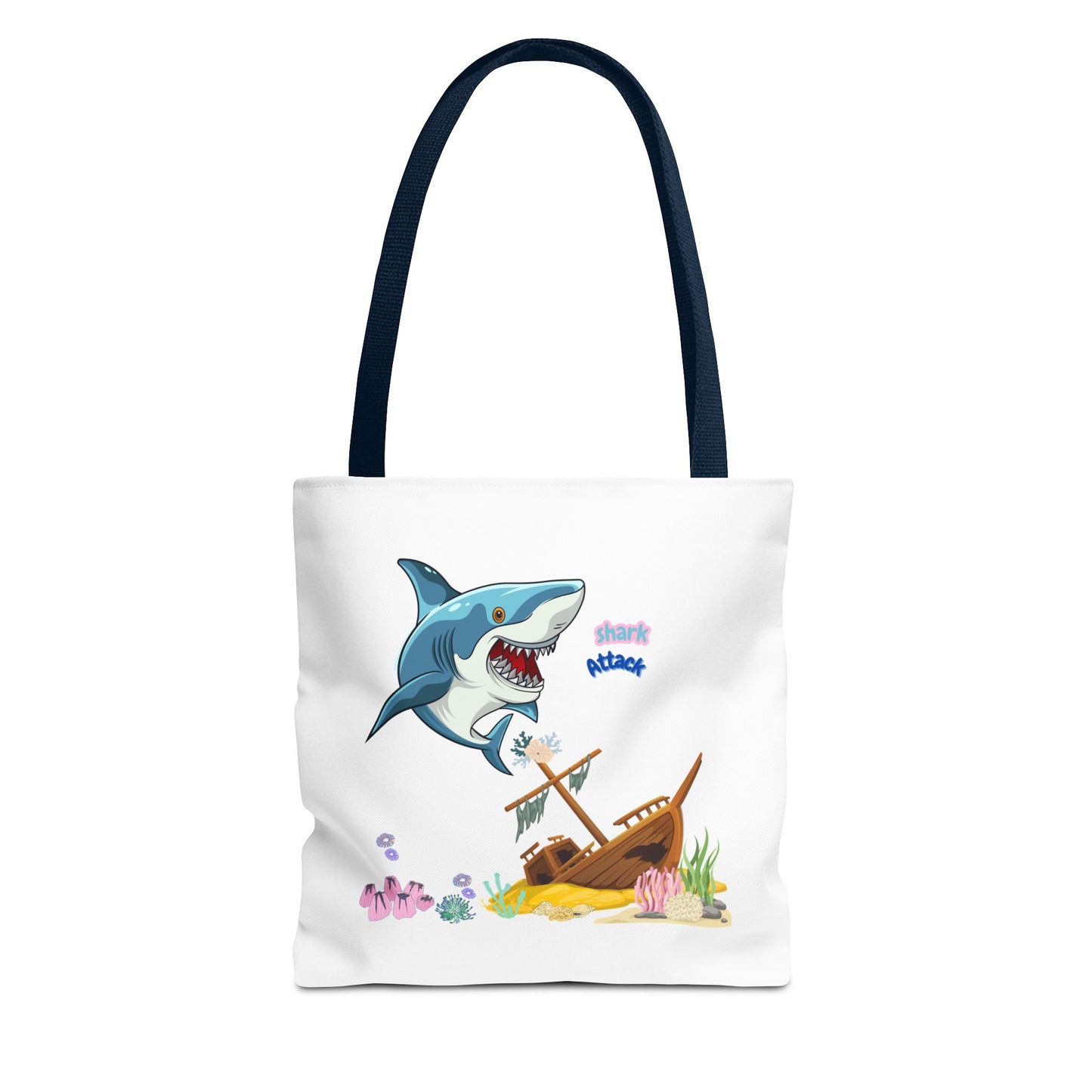 Shark ship colorful coral reef Tote Bag