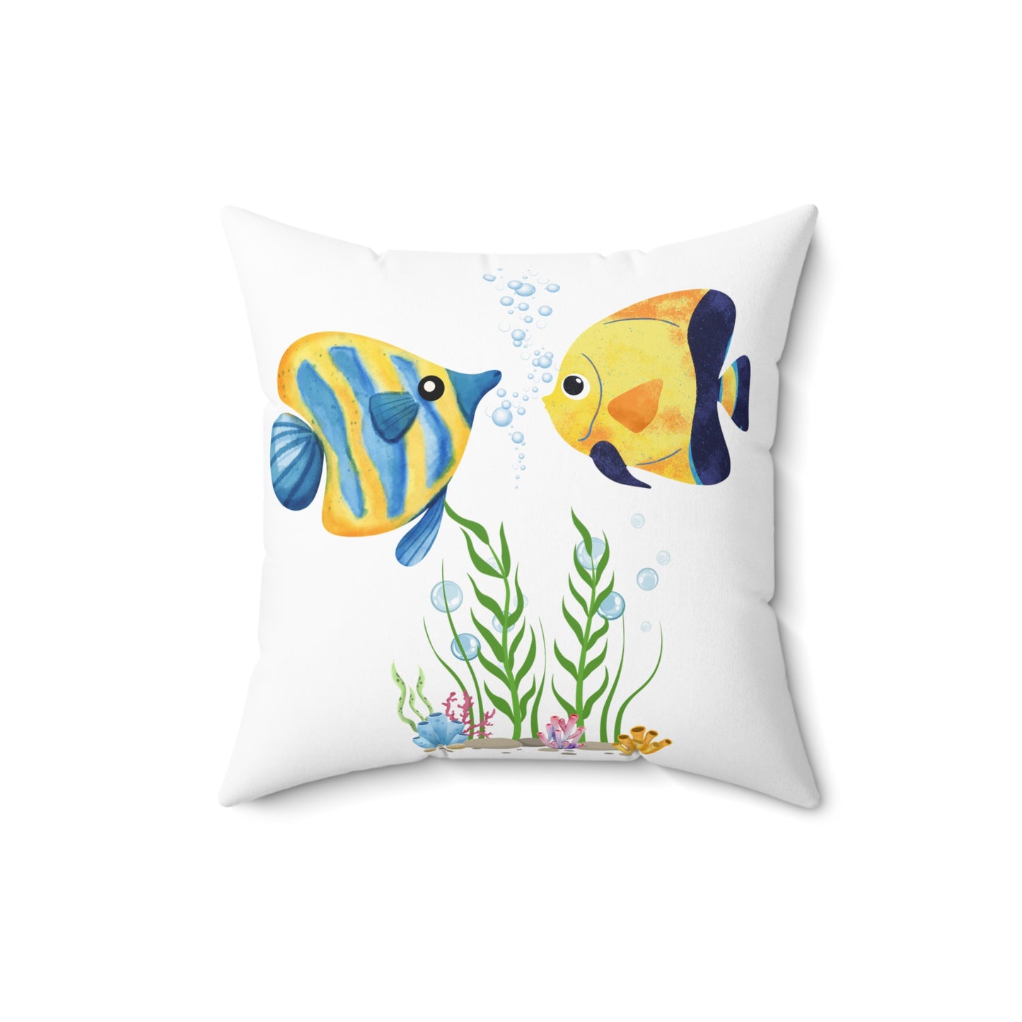 Two fish greet in underwater Spun Polyester Square Pillow