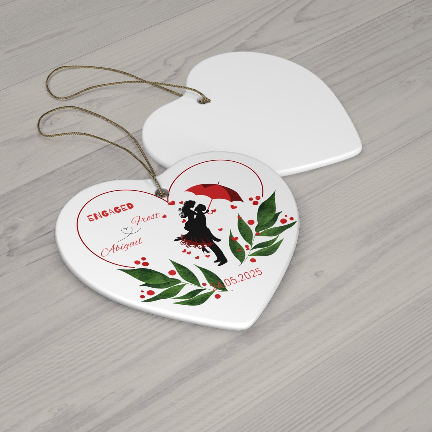 Engagement Ornament, Personalized Holiday Decoration, Custom Couples Keepsake, Wedding Gift, Love Heart Ornament