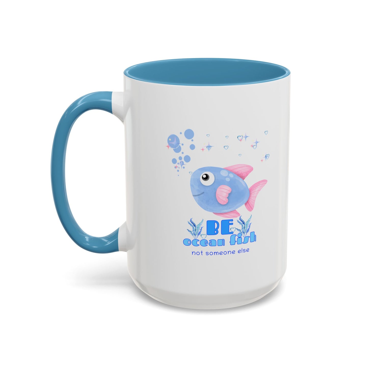 Cute cartoon fish with pink fins and bubble Coffee Mug