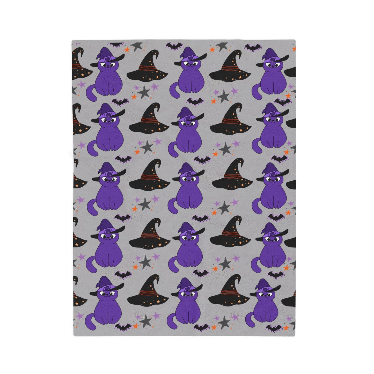 Cozy Halloween Velveteen Plush Blanket - Purple Cat Design, Soft Throw, Fall Decor, Gift for Cat Lovers, Spooky Season
