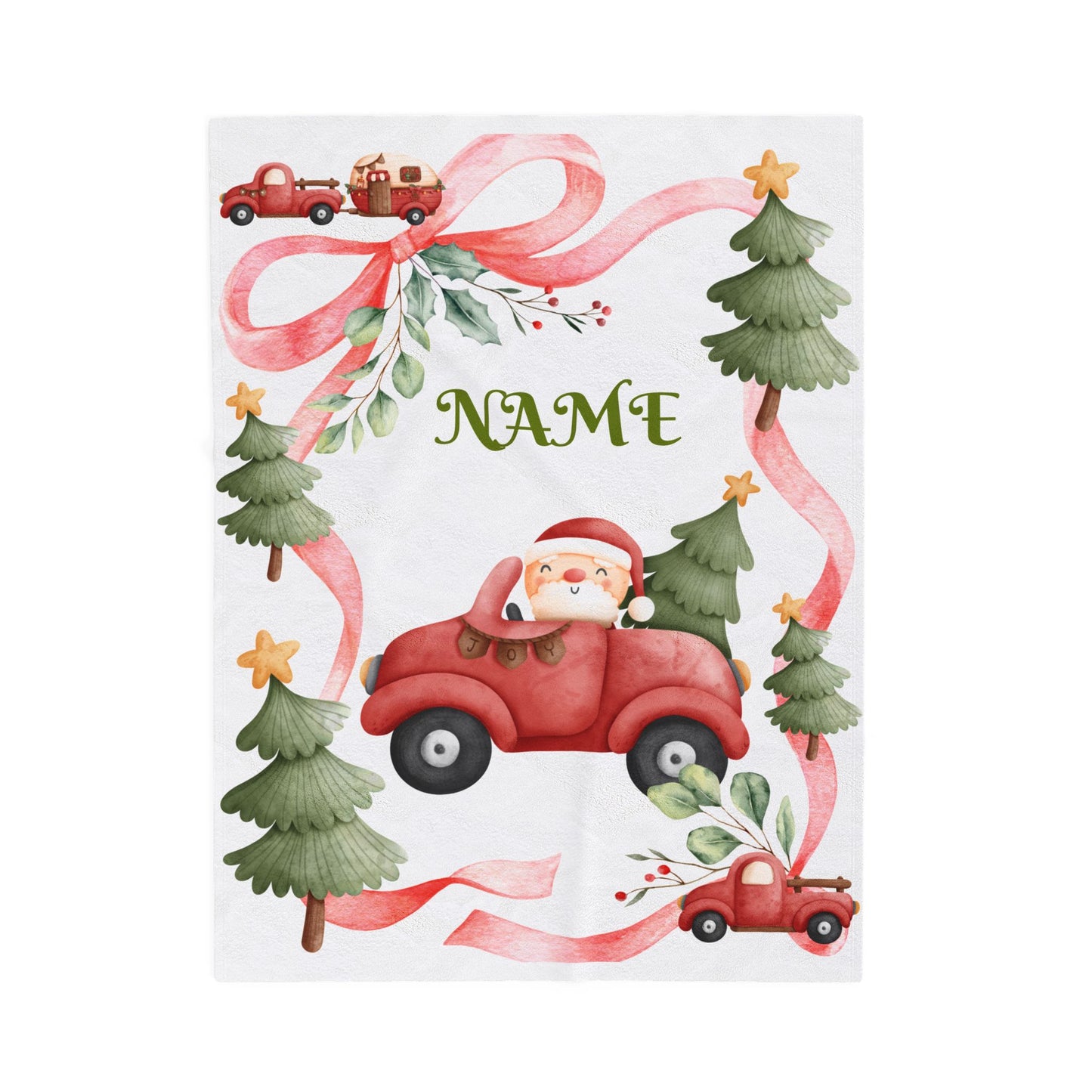 Cozy Holiday Velveteen Plush Blanket, Personalized Christmas Blanket, Santa Car Throw, Winter Gifts, Festive Home Decor