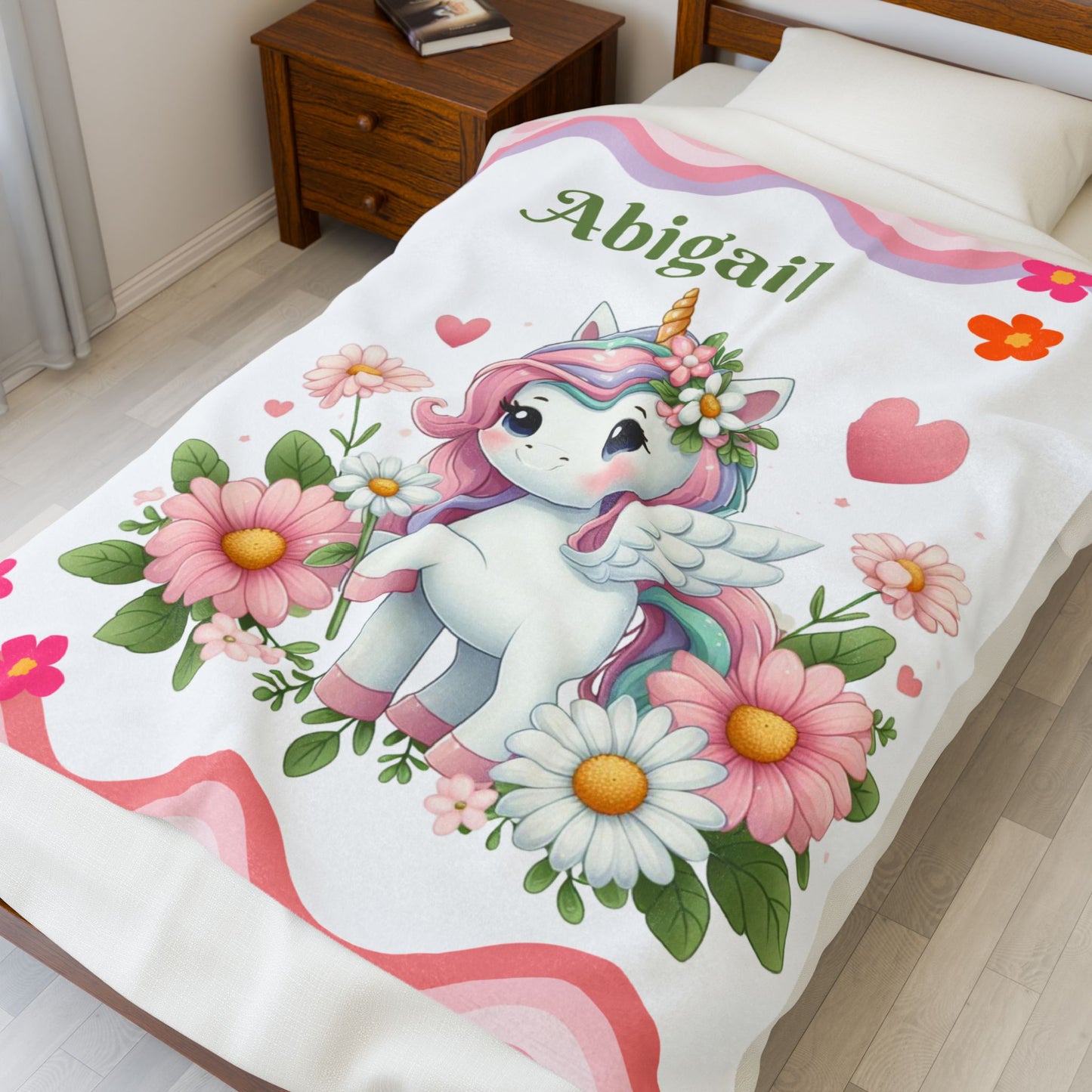 Personalized Unicorn Velveteen Plush Blanket, Cozy Kids Gift, Magical Nursery Decor, Cute Baby Blanket, Birthday and Holiday Present